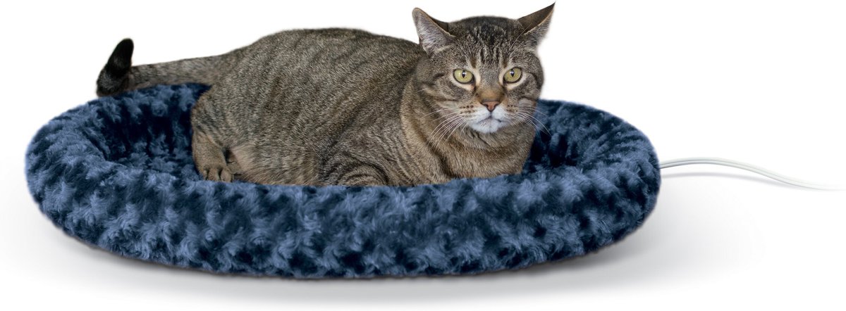 K&H Pet Products Thermo-Kitty Fashion Splash Heated Cat Bed. Large (Blue)