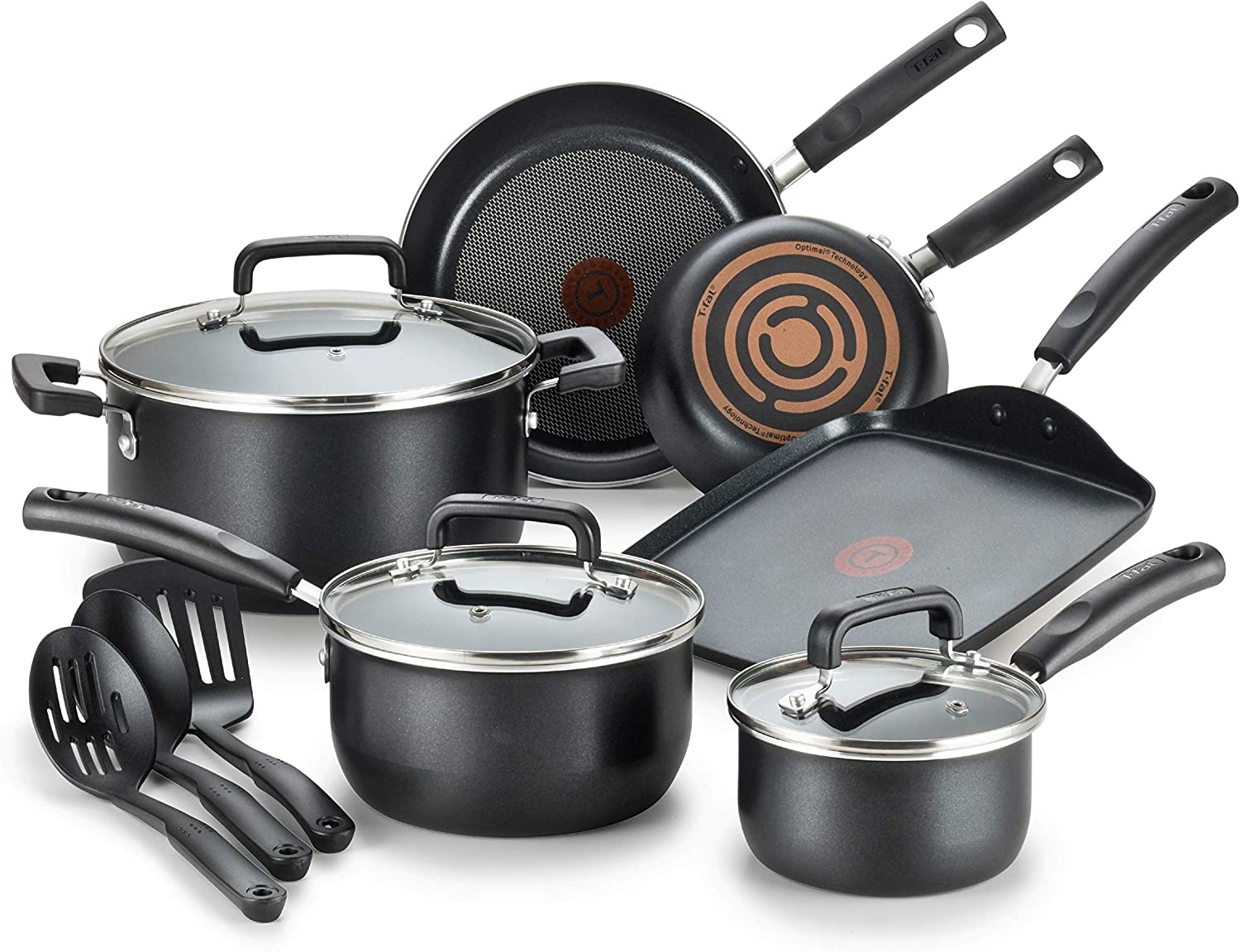 T-fal Signature Nonstick Dishwasher Safe Cookware Set. 12-Piece. Black