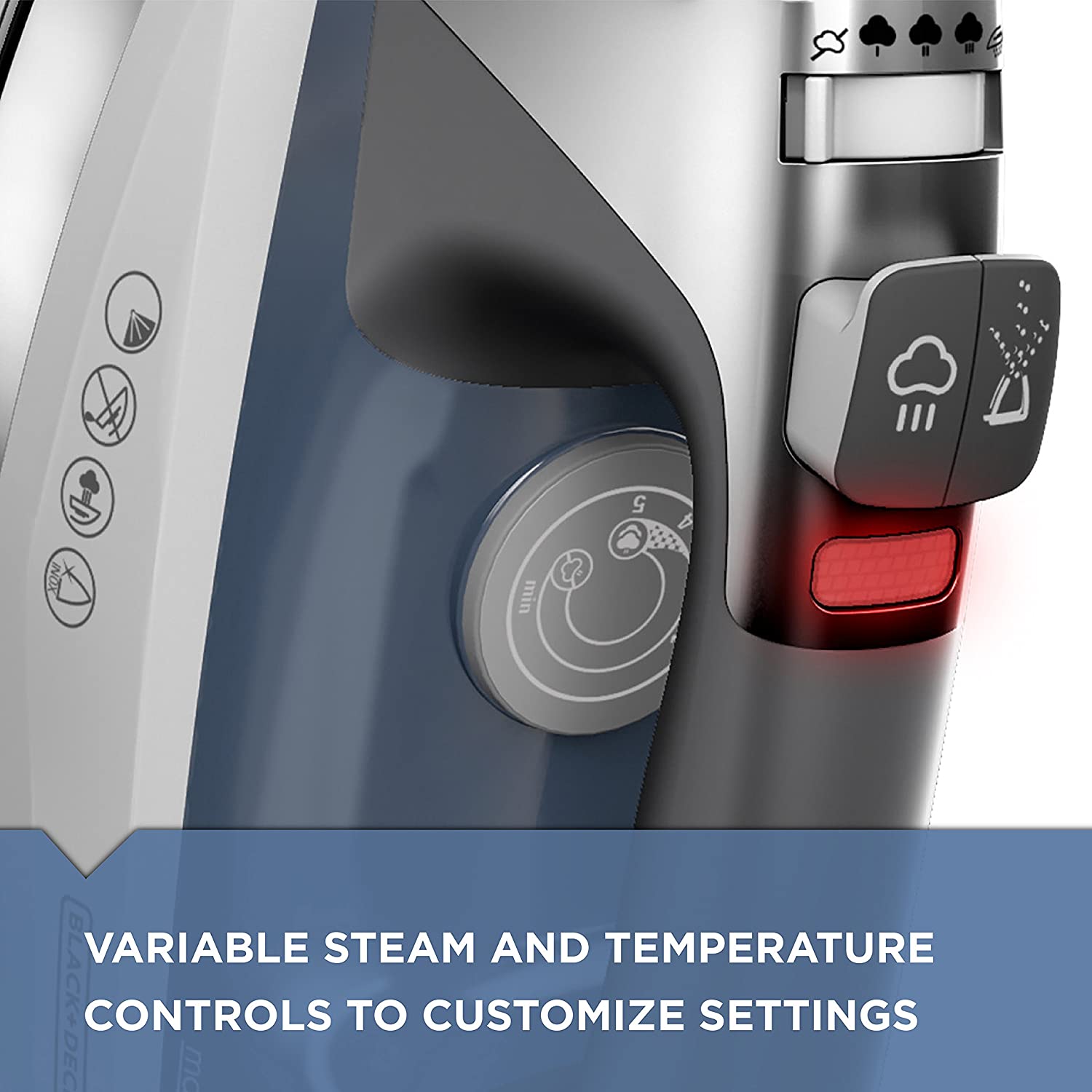 BLACK+DECKER D3030 Allure Professional Steam Iron. Comfort Grip. Stainless Steel Soleplate. Gray/Blue