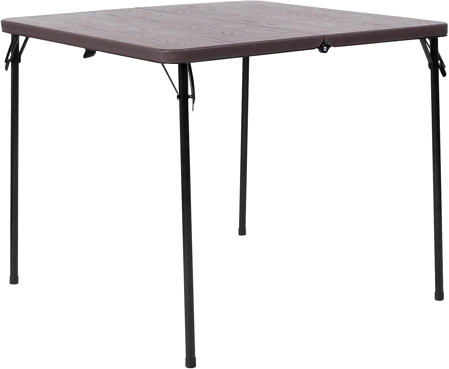 Flash Furniture Dunham 2.83-Foot Square Bi-Fold Brown Wood Grain Plastic Folding Table with Carrying Handle