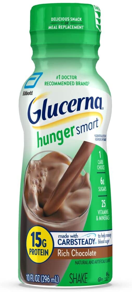 Glucerna Hunger Smart Shake. Diabetic Drink. Blood Sugar Management. 15g Protein. 180 Calories. Rich Chocolate