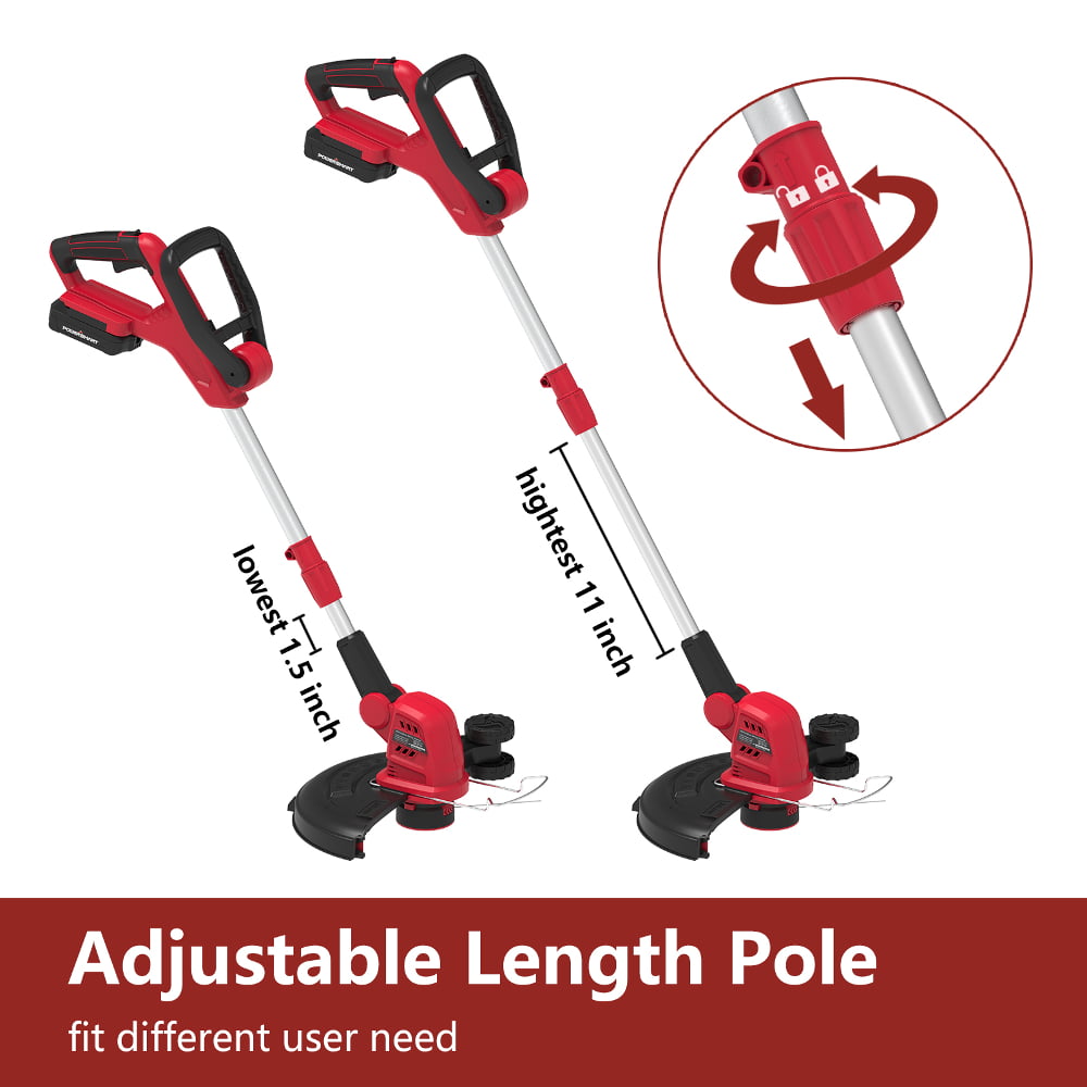 PowerSmart PS76112A 20V Lithium-Ion Cordless 12 inch String Trimmer. 2.0 Ah Battery and Charger Included