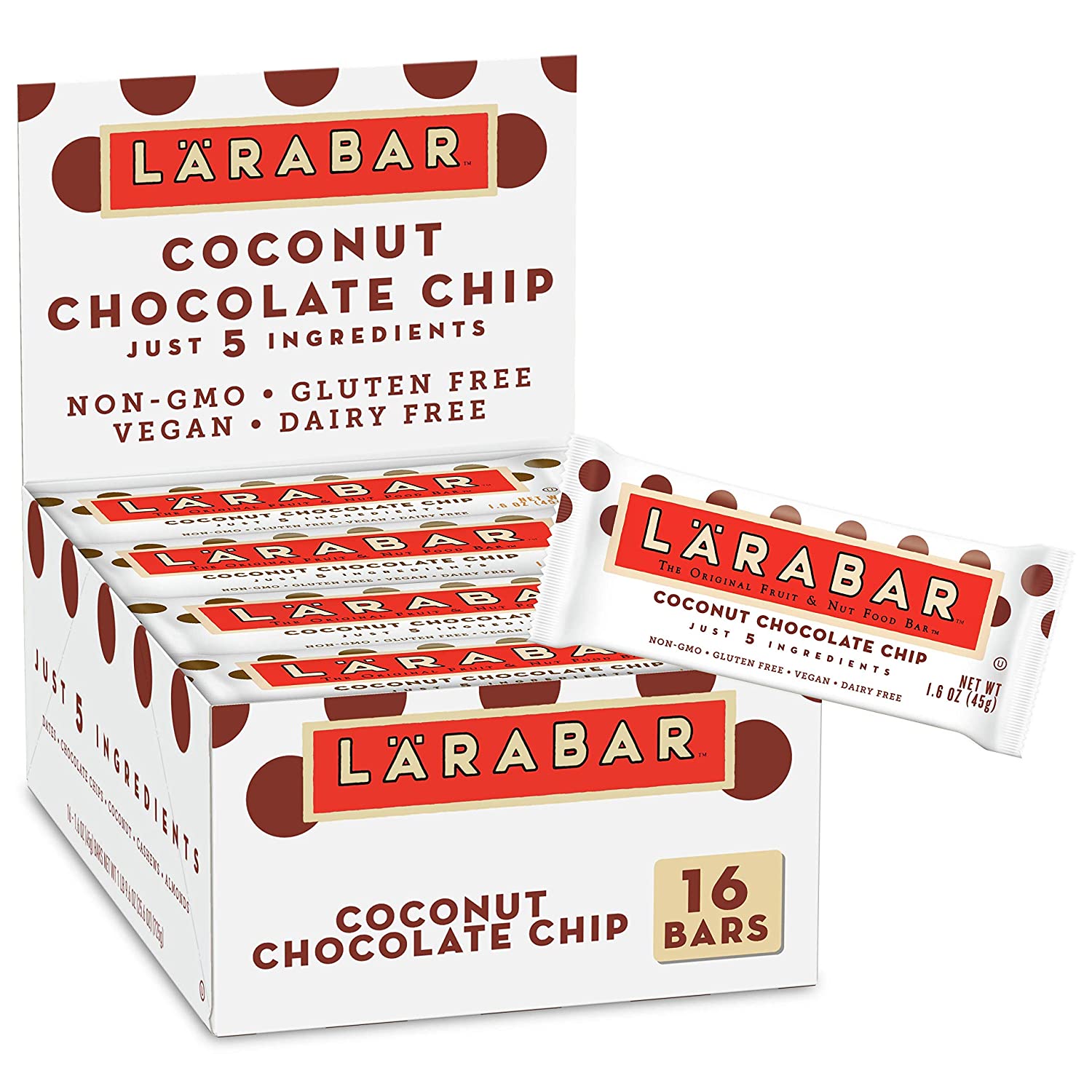 Larabar Coconut Chocolate Chip. Gluten Free Vegan Fruit & Nut Bar. 1.6 oz. 16 ct