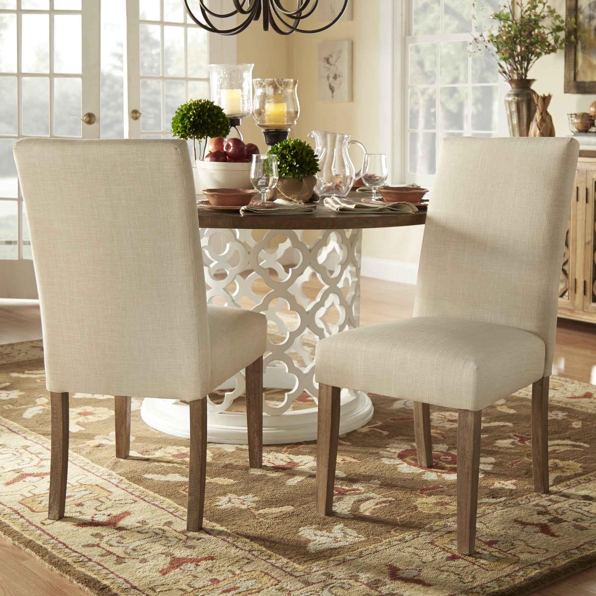 Weston Home Josephine Linen Parsons Dining Chairs. Set of 2. Beige