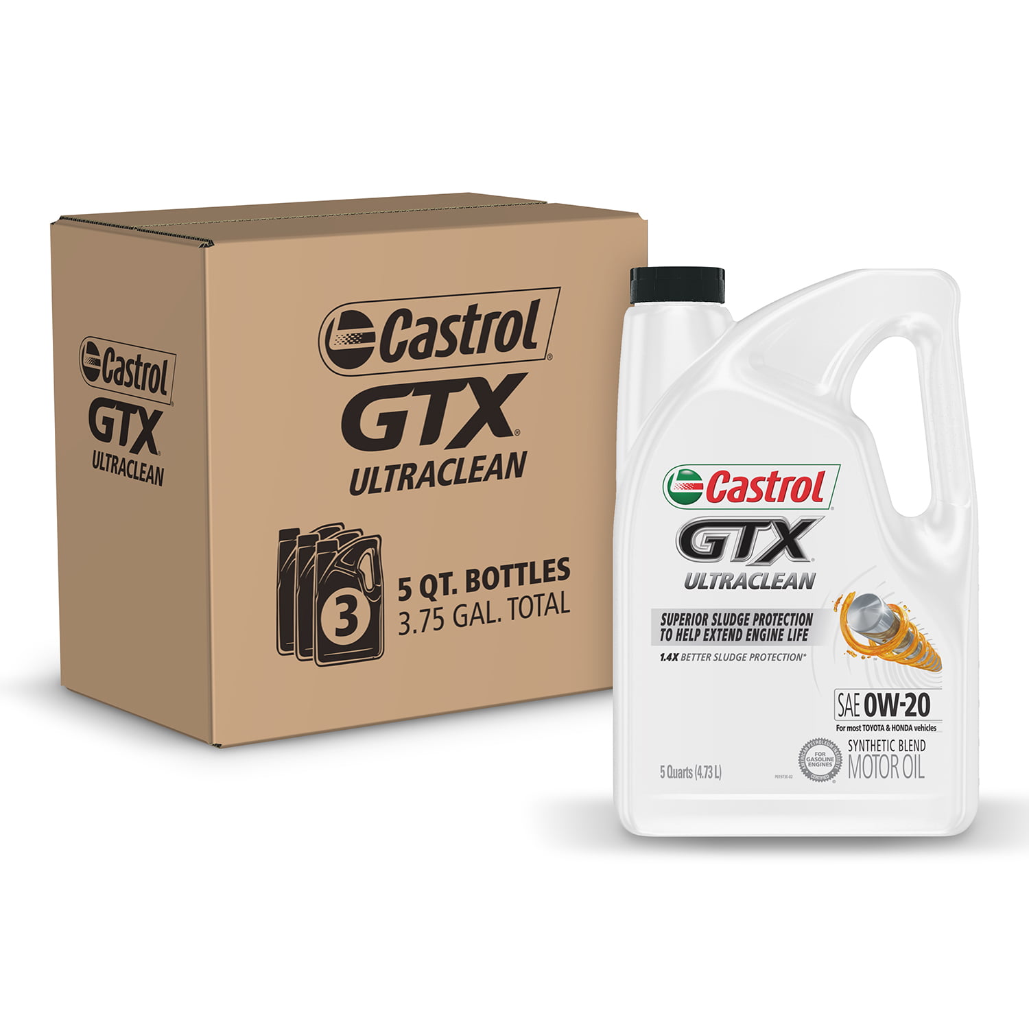 Castrol GTX Ultraclean 0W-20 Synthetic Blend Motor Oil. 5 Quart. Case of 3