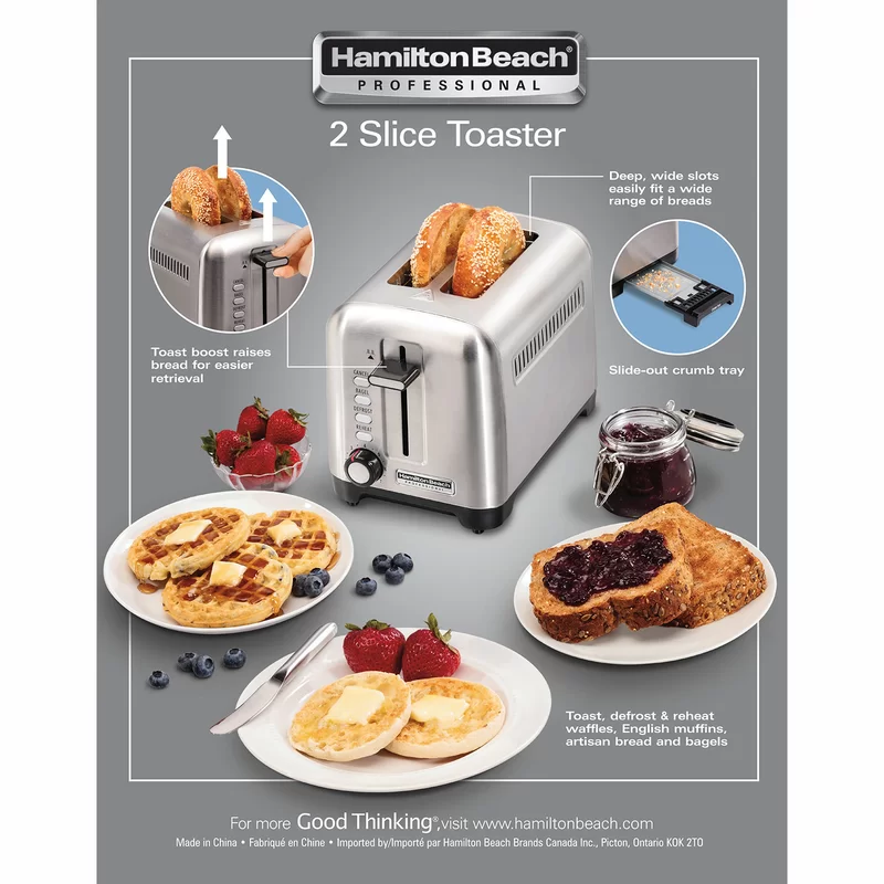 Hamilton Beach 22990 Pro 2-Slice Stainless Steel Wide Slot Toaster