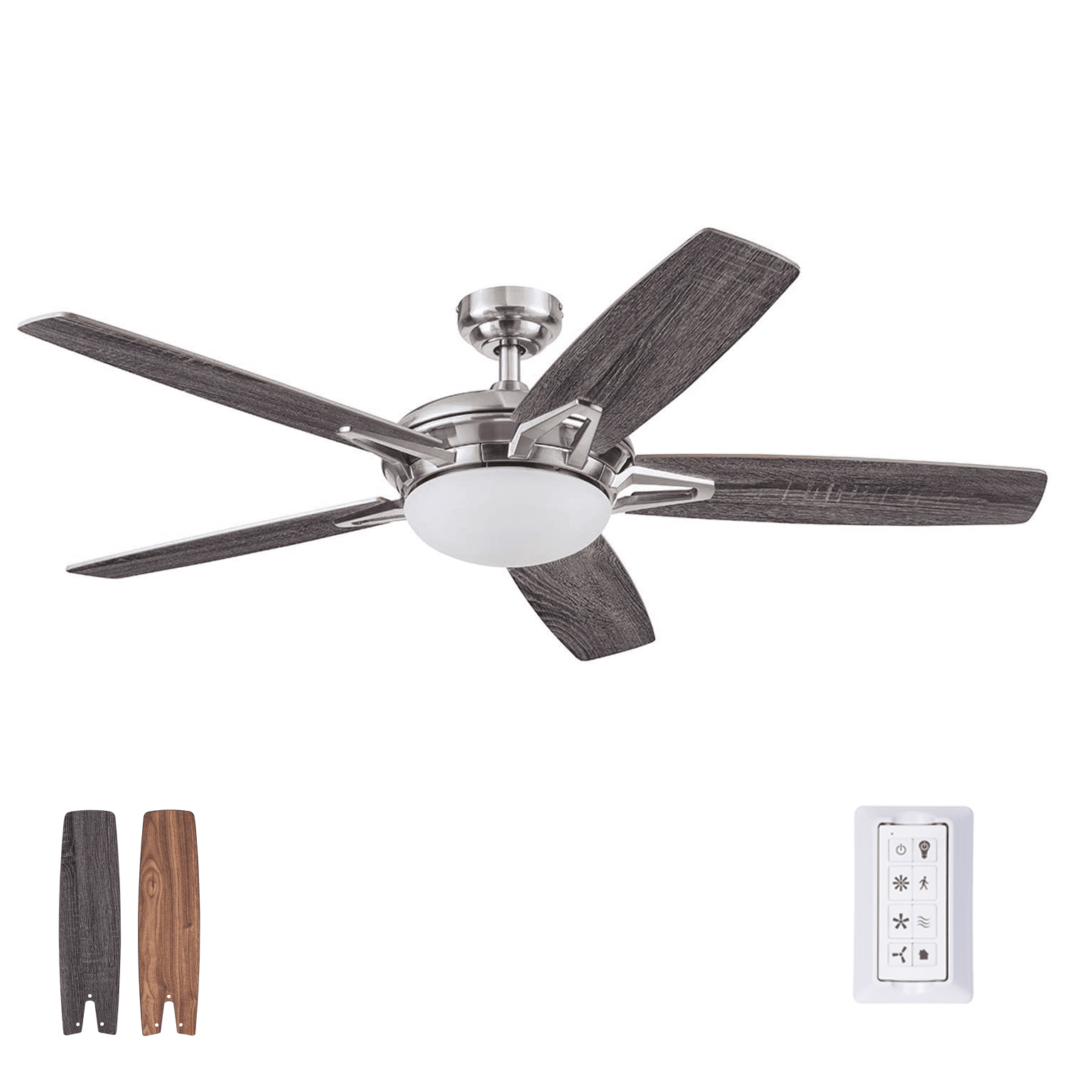 Prominence Home Clancy 52″ Nickel Ceiling Fan with 5 Blades. Integrated LED Light Kit. Remote & Reverse Airflow
