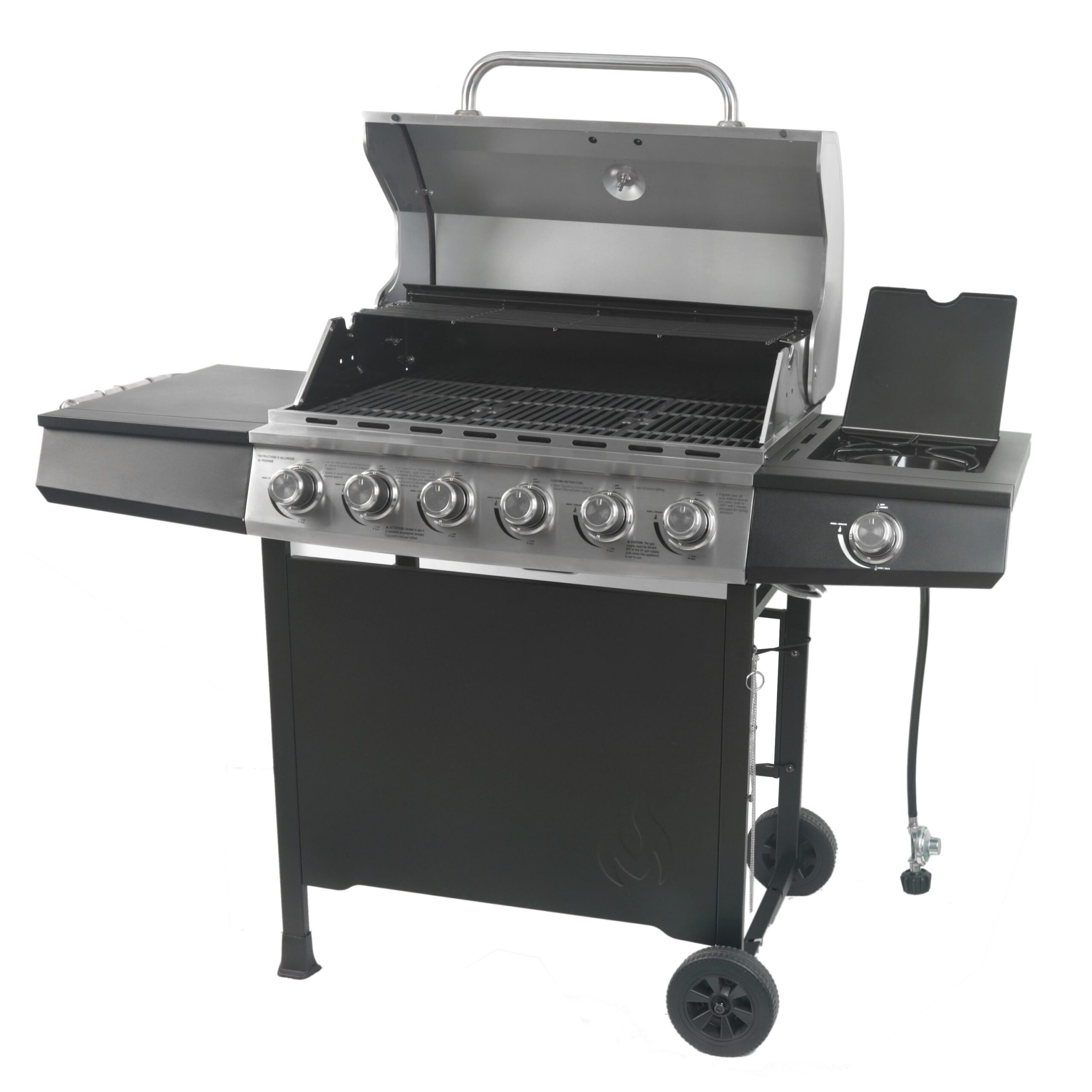 Master Forge Stainless Steel and Black 6-Burner Liquid Propane Gas Grill with 1 Side Burner