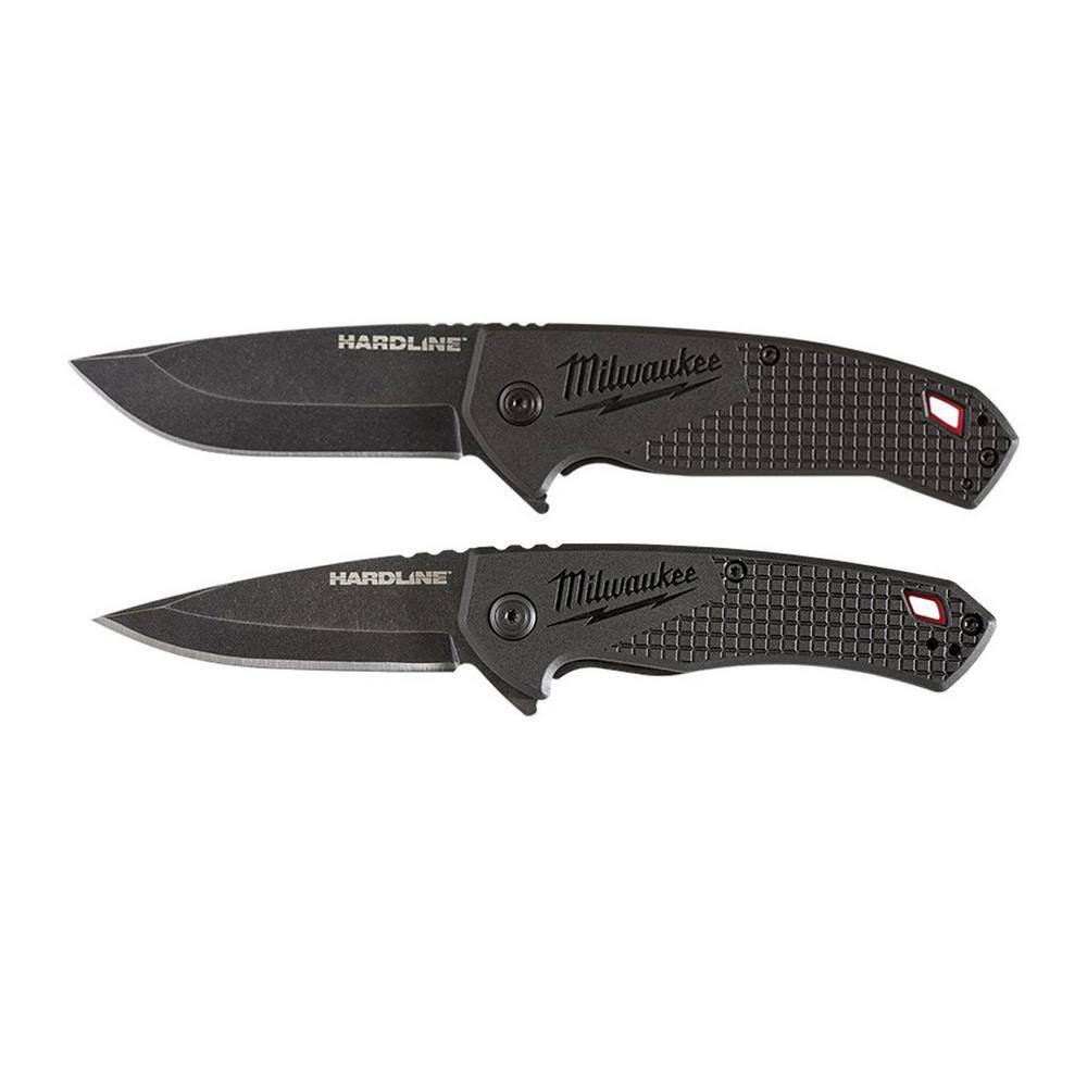 Milwaukee 48-22-1994-48-22-1997 3 in. Hardline D2 Steel Smooth Blade Pocket Folding Knife & 2.5 in. Hardline D2 Steel Smooth Blade Pocket Folding Knife