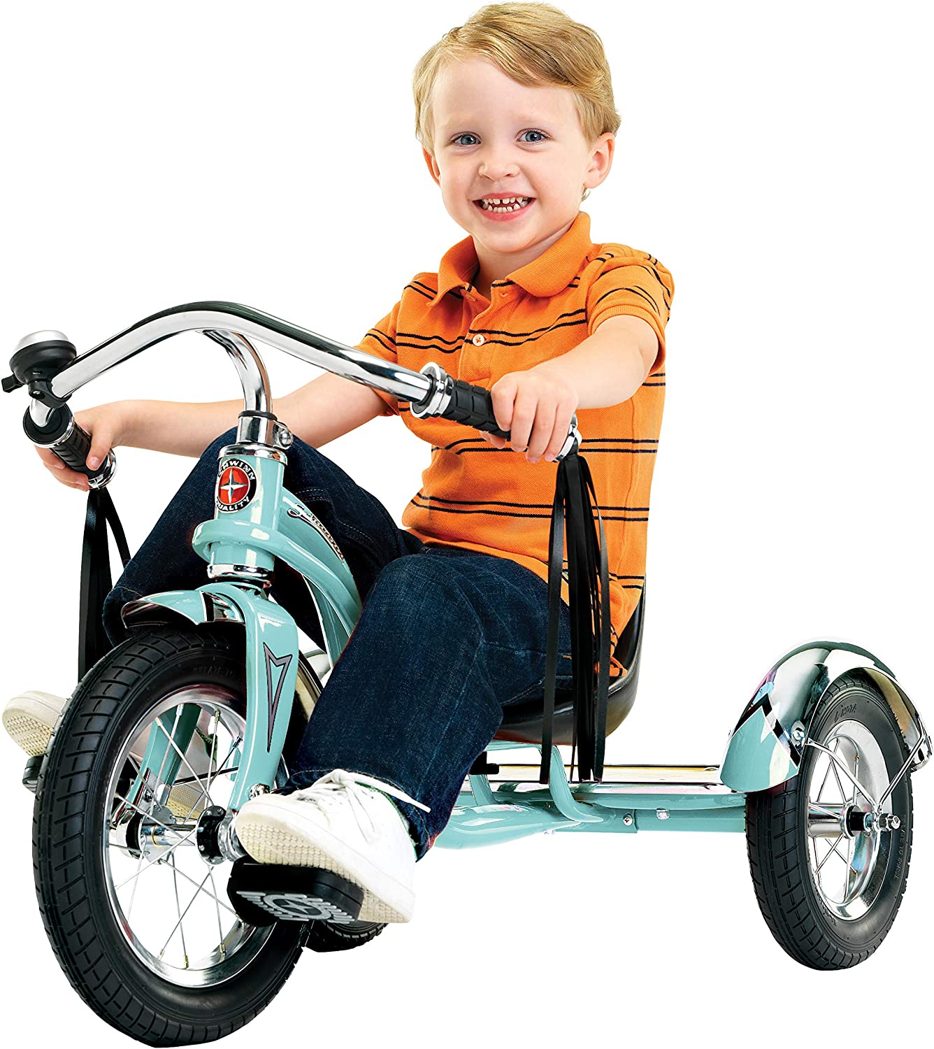 Schwinn Roadster Bike for Toddlers. Kids Classic Tricycle. Boys and Girls Ages 2 - 4 Years Old. Steel Trike Frame. Rear Deck Made of Genuine Wood. & Fabric Tassels. Teal