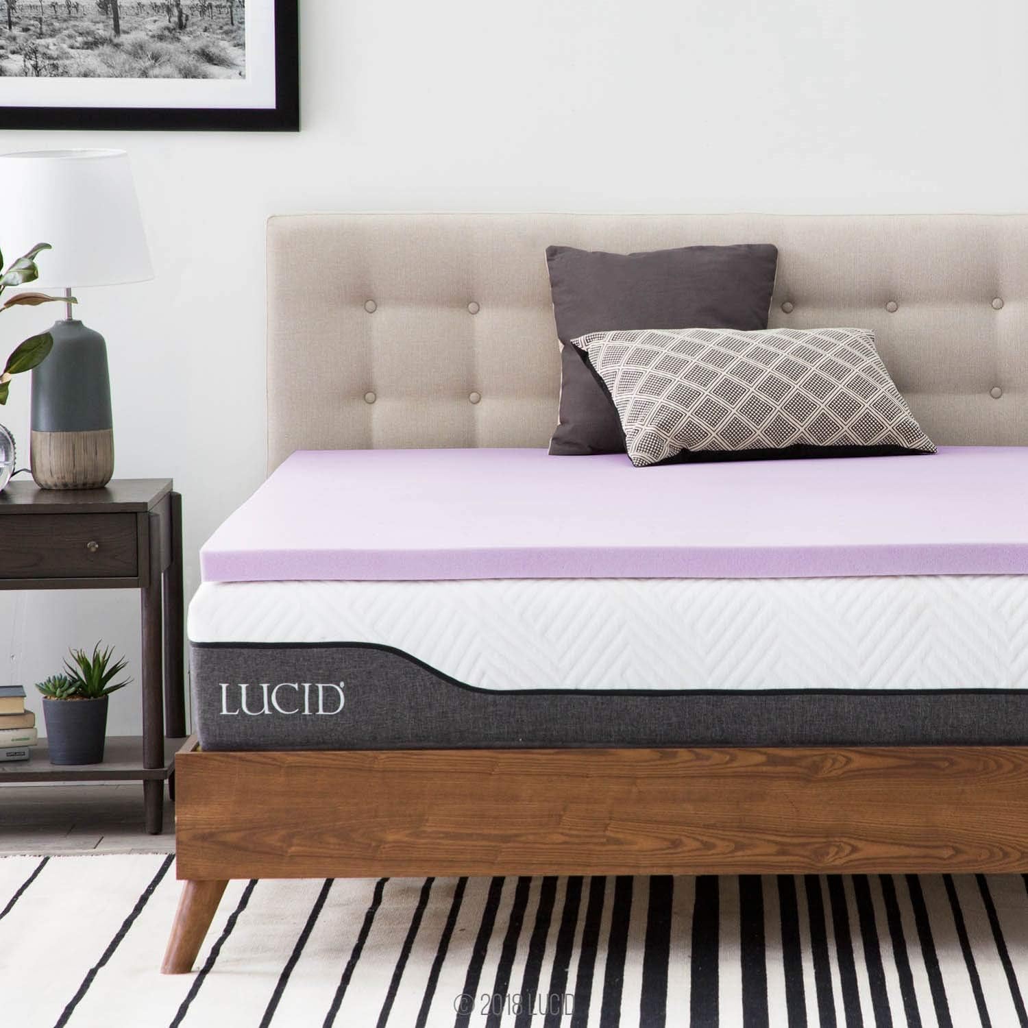 LUCID 4 Inch Lavender Infused Memory Foam Mattress Topper - Ventilated Design - Queen Size