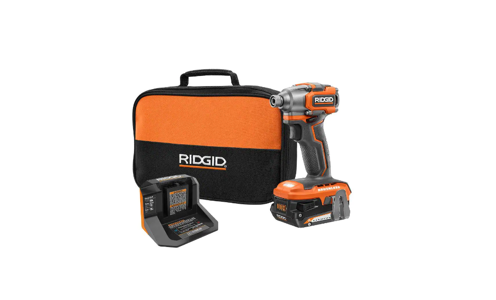 RIDGID R8723K 18V SubCompact Brushless Cordless Impact Driver Kit with (1) 2.0 Ah Battery. Charger. and Bag