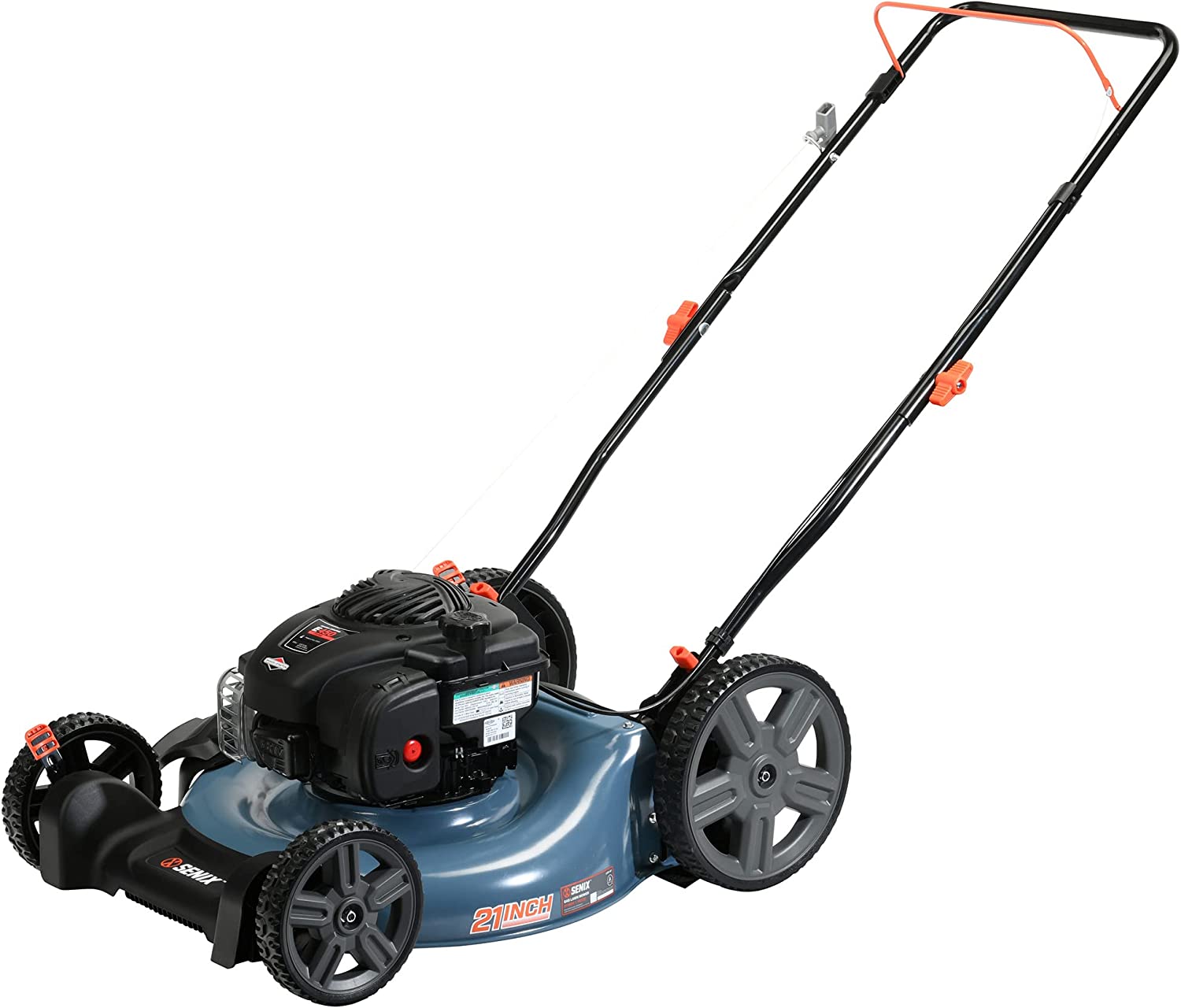 SENIX Gas Lawn Mower. 21-Inch. 140 cc 4-Cycle Briggs & Stratton Engine. 2-in-1 Push Lawnmower. 6-Position Height Adjustment with 11-Inch Rear Wheels. LSPG-M6. Blue