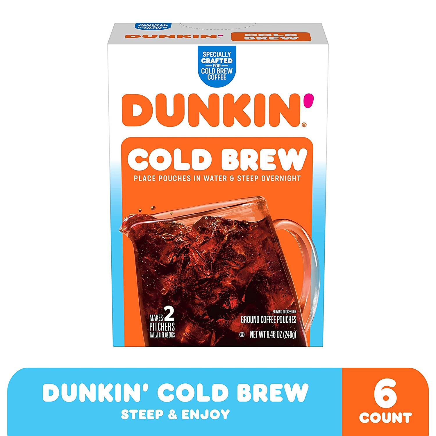 Dunkin- Cold Brew Ground Coffee Packs 8.46 Ounces (Pack of 6)