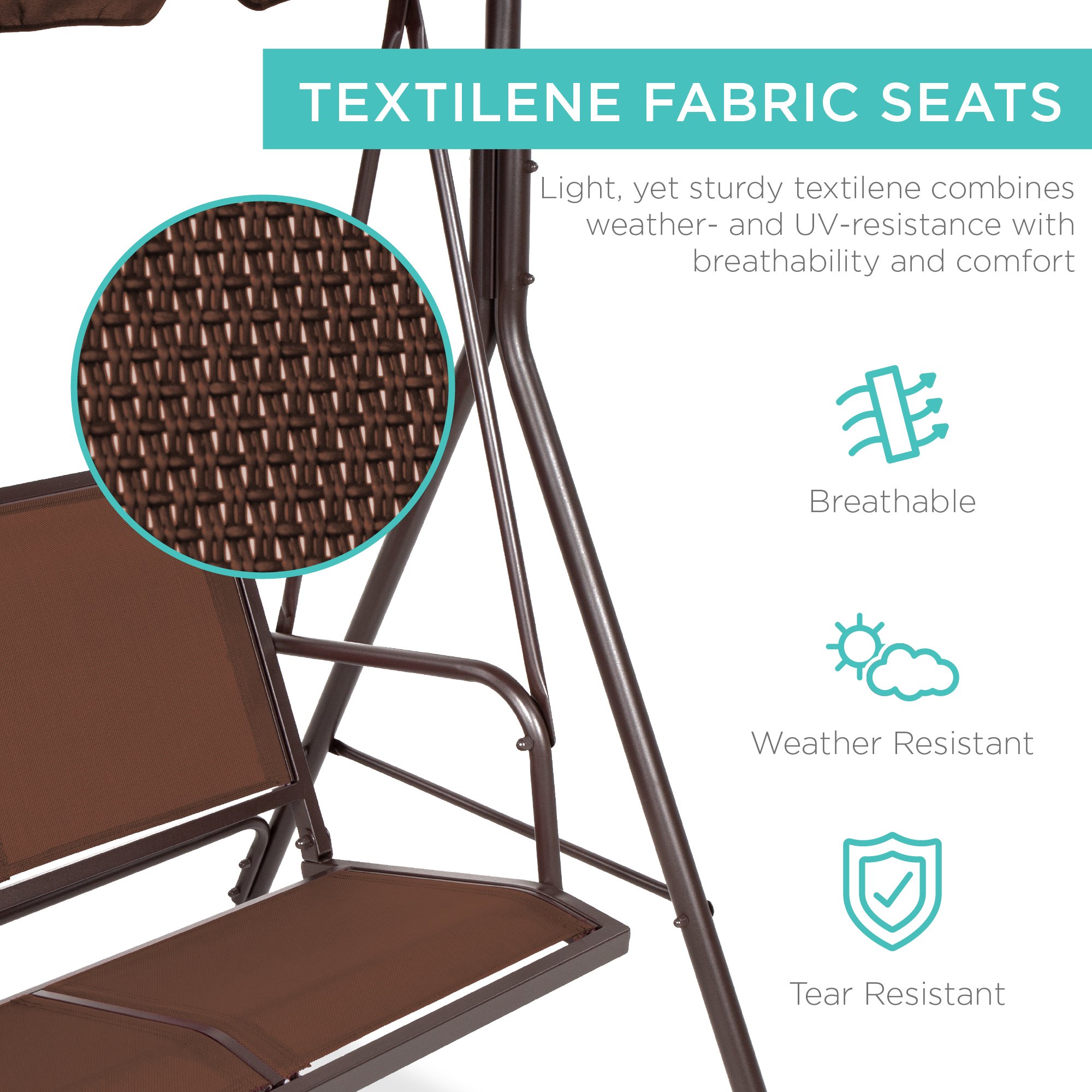 Best Choice Products 2-Seater Outdoor Adjustable Canopy Swing Glider Patio Bench w/ Textilene. Steel Frame - Brown