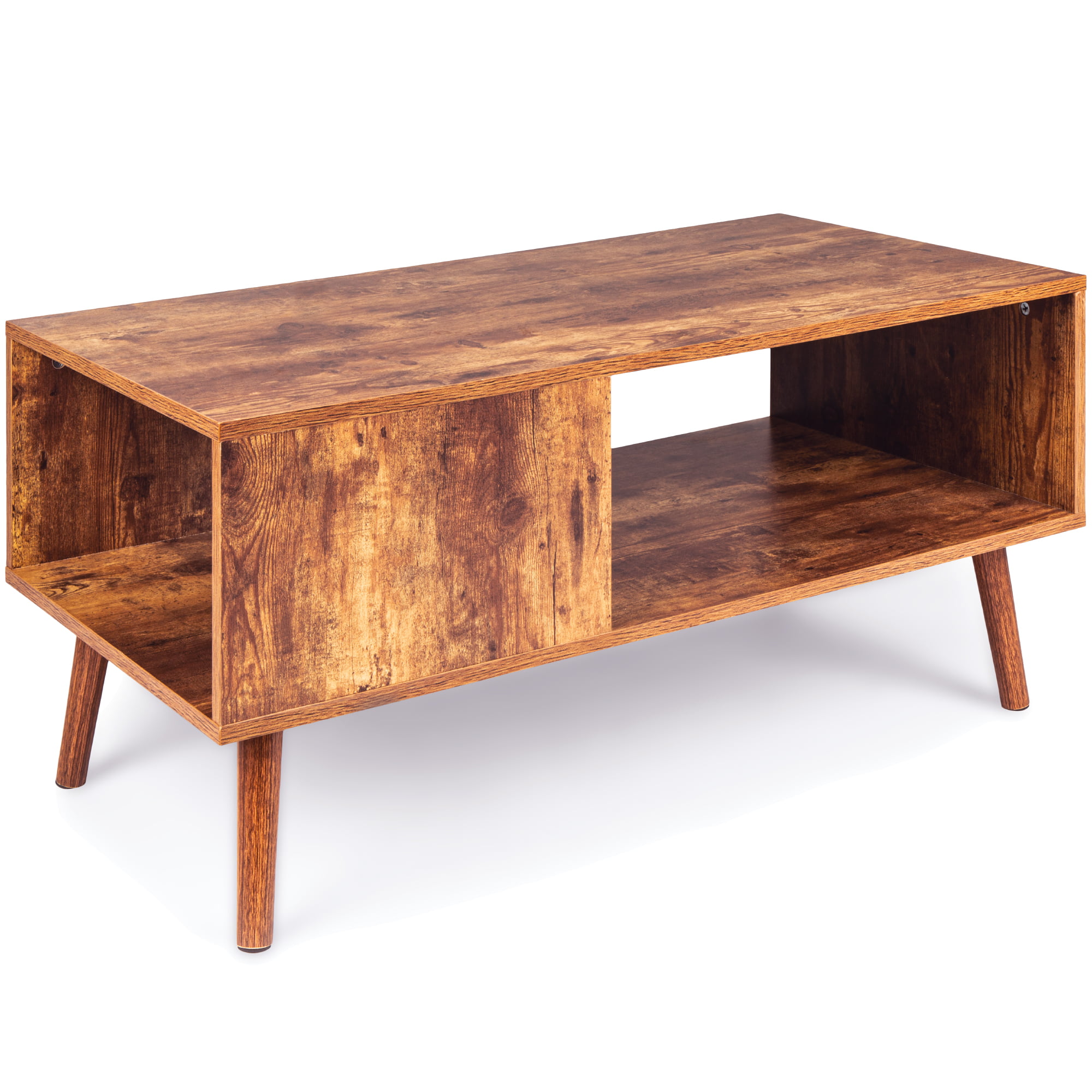 Best Choice Products Wooden Mid-Century Modern Retro Coffee Table. Indoor Furniture w/ Open Storage Shelf. Brown