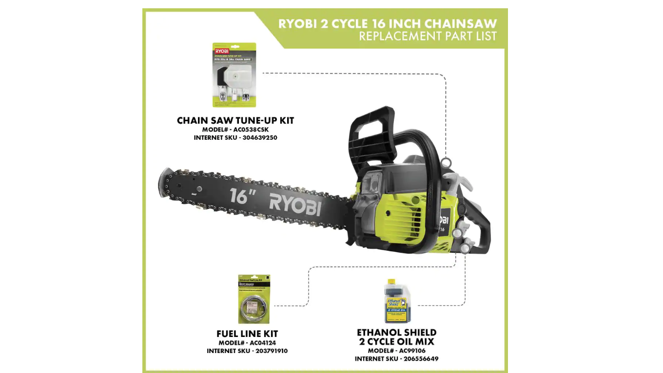 RYOBI RY3716 16 in. 37cc 2-Cycle Gas Chainsaw with Heavy-Duty Case