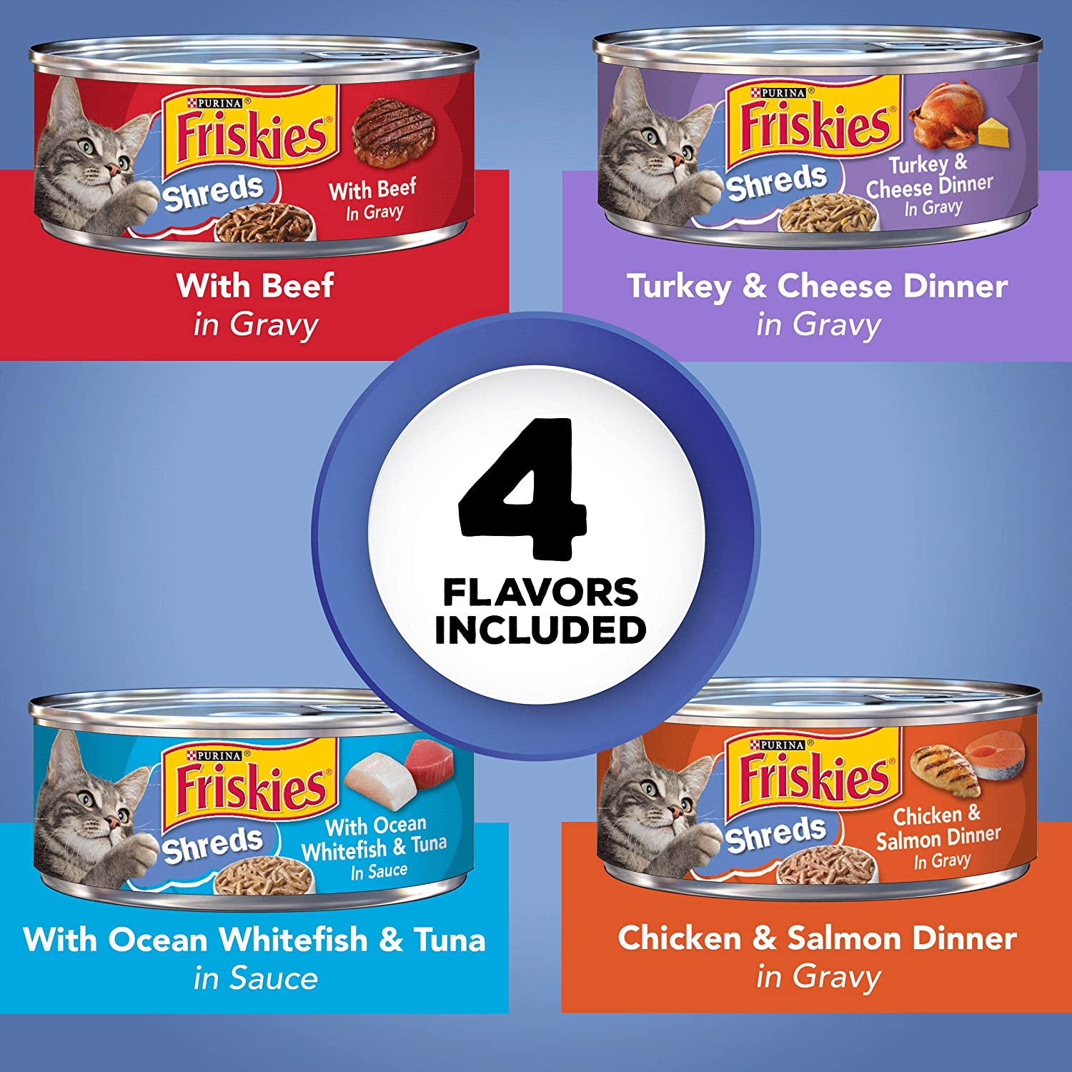 Purina Friskies Wet Cat Food Variety Pack. Shreds Beef. Turkey. Whitefish. and Chicken & Salmon - (40) 5.5 oz. Cans
