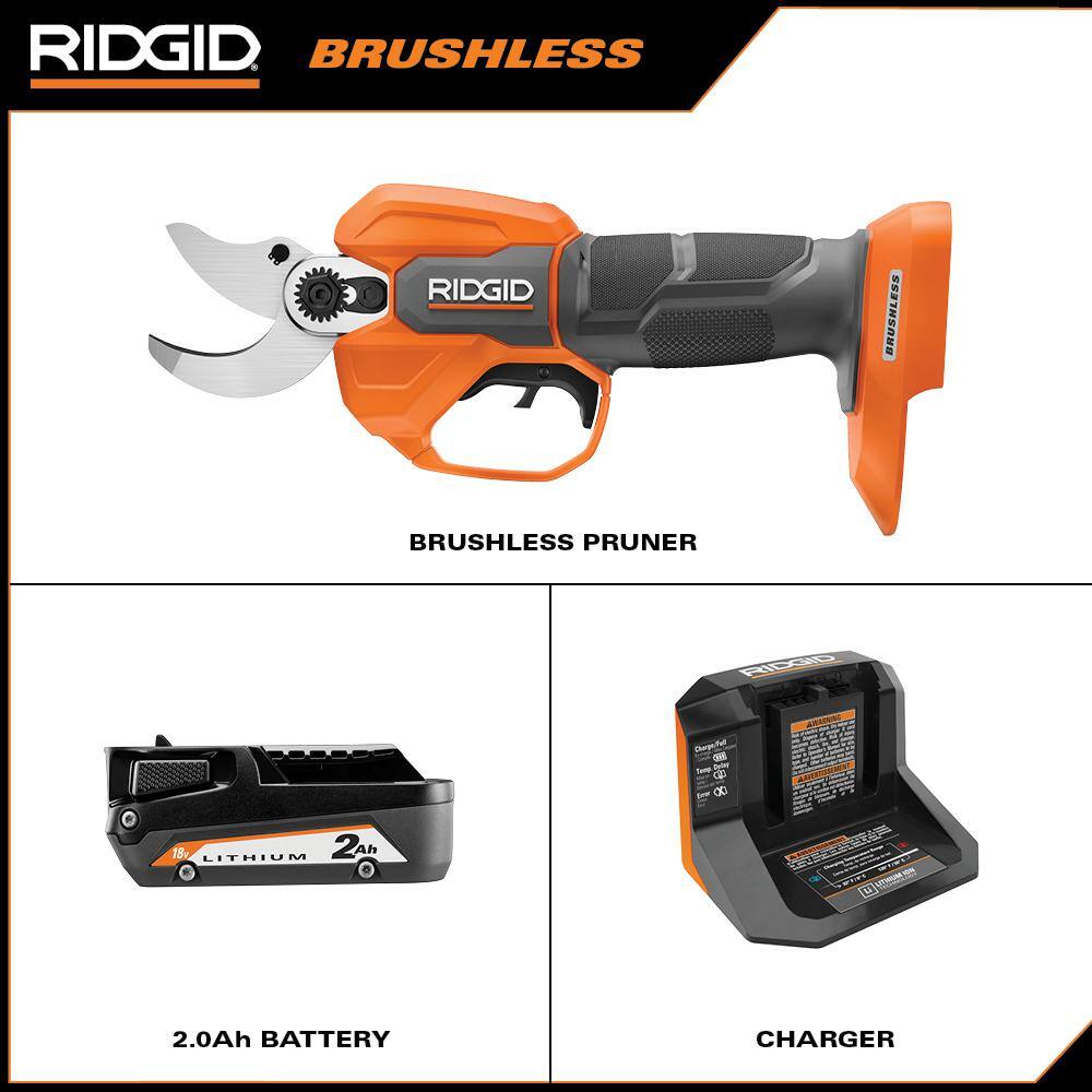 RIDGID R01301K 18V Brushless Cordless Battery Pruner with 2.0 Ah Battery and Charger