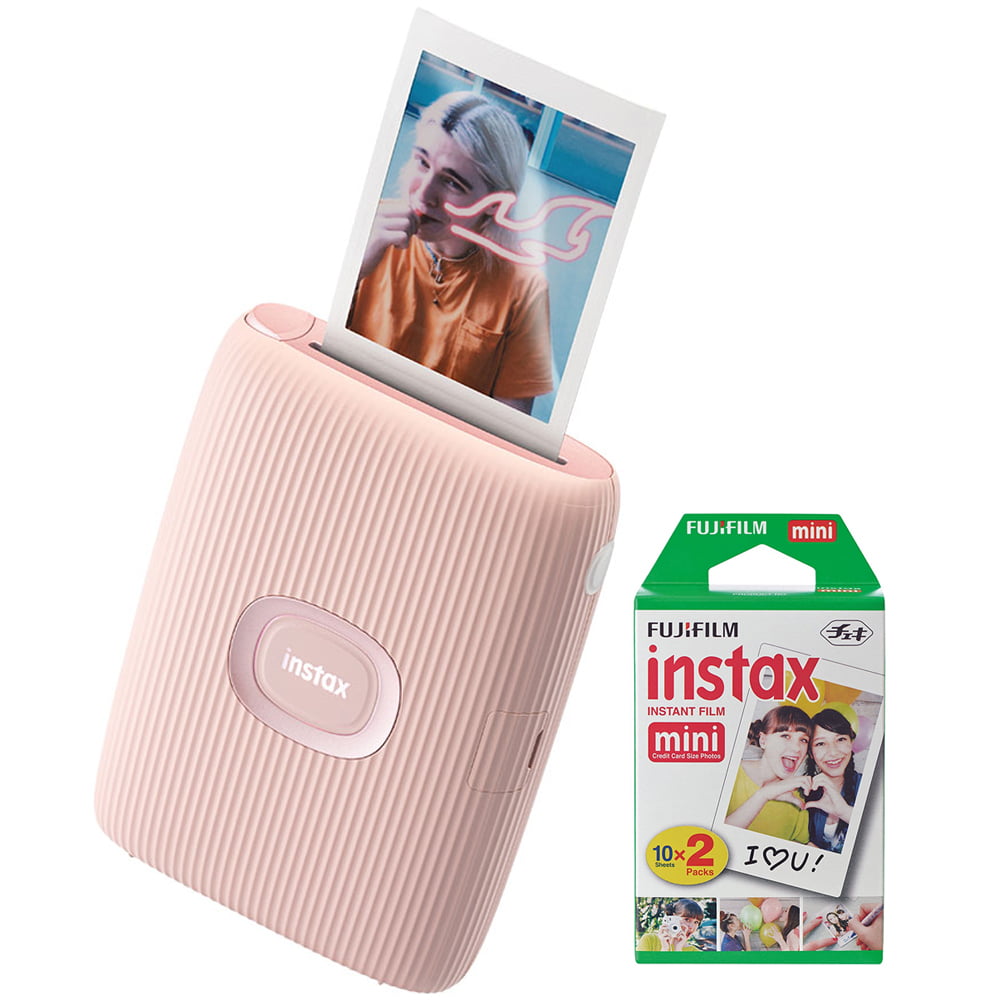 Fujifilm 16767208 Instax Mini Link 2 Smartphone Printer Soft Pink Bundle with Fujifilm Instax Mini Twin Pack Picture Format Instant Daylight Film 20 Shots