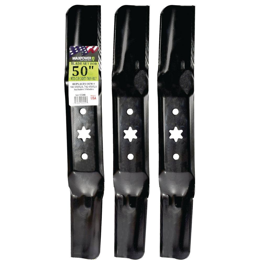 MaxPower 561558B 3 Blade Set for Many 50 in. Cut MTD. Cub Cadet. Craftsman Mowers Replaces OEM #-s 942-05052A and 742-05052A