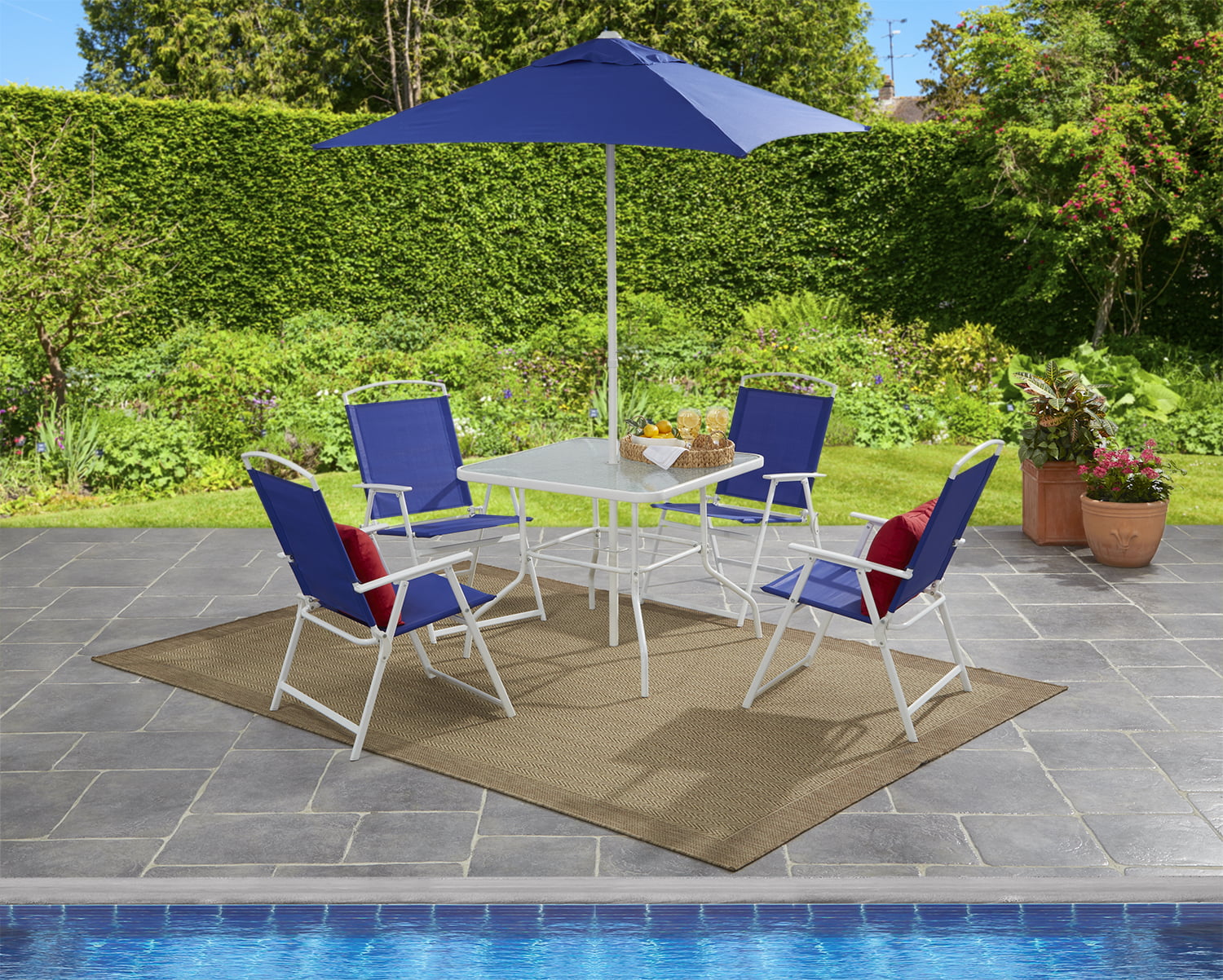 Mainstays Albany Lane 6 Piece Outdoor Patio Dining Set. Blue