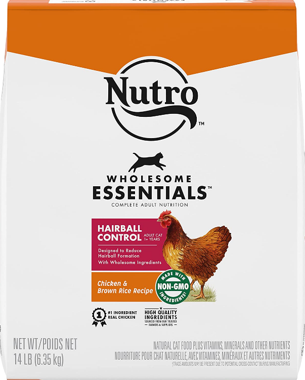 NUTRO WHOLESOME ESSENTIALS Hairball Control Adult Dry Cat Food Chicken & Brown Rice Recipe 14 Pound (Pack of 1)