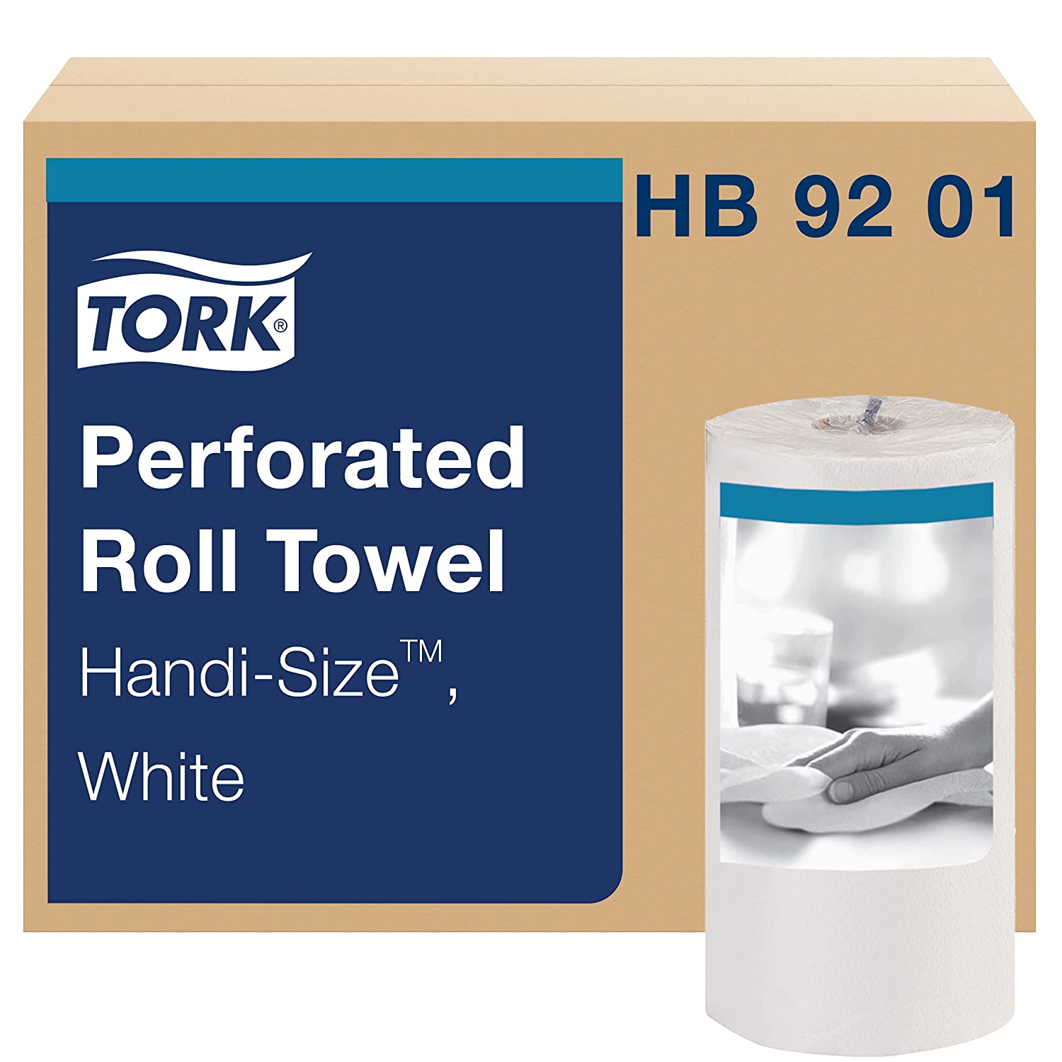 Tork HB9201 Handi-Size Perforated Paper Towel. White. Universal. 2-Ply. Case of 30 Rolls. 120 per Roll. 3.600 Towels