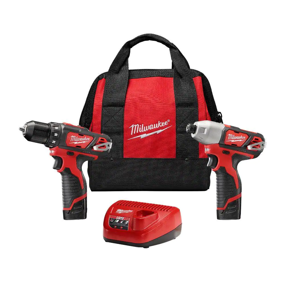 Milwaukee 2494-22 M12 12V Lithium-Ion Cordless Drill Driver/Impact Driver Combo Kit w/ Two 1.5Ah Batteries. Charger Tool Bag (2-Tool)