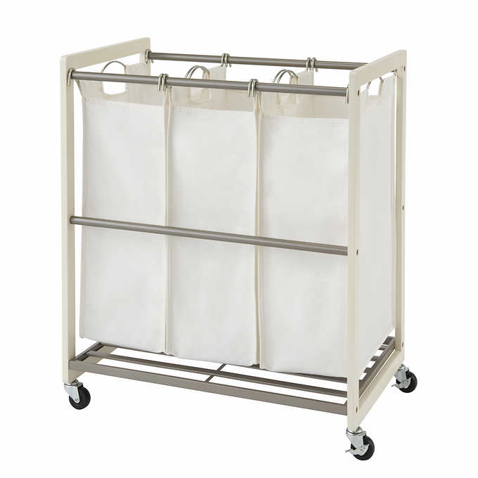 TRINITY TBFPNC-2103 3-Bag Laundry Cart. White