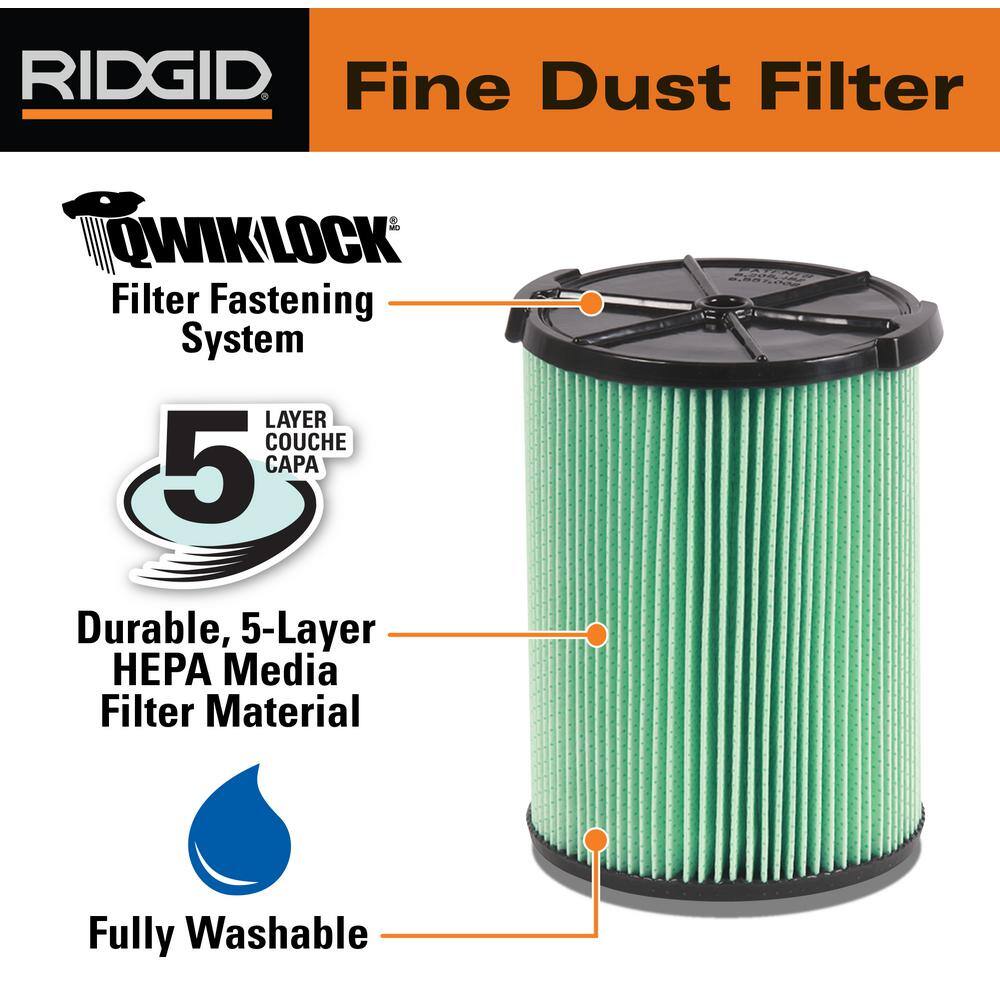 RIDGID VF6000F 5-Layer HEPA Material Pleated Paper Filter for Most 5 Gallon and Larger RIDGID Wet/Dry Shop Vacuums (4-Pack)