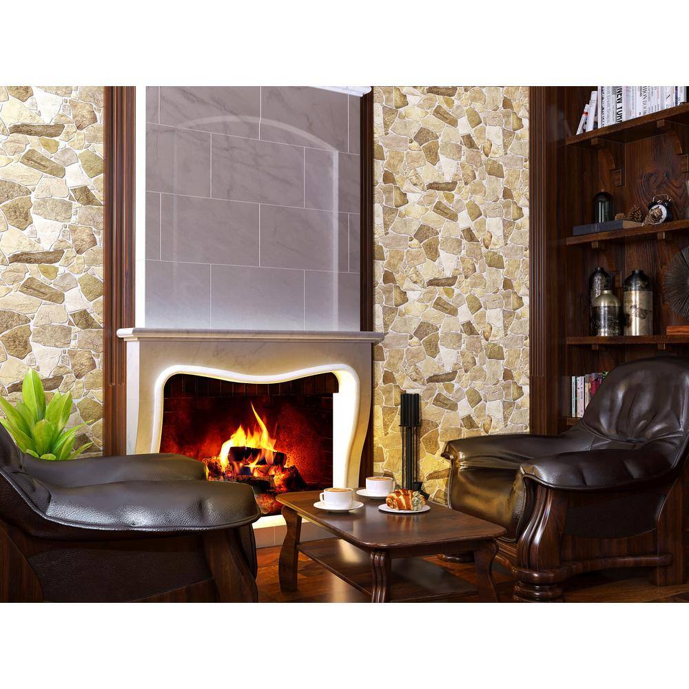 Dundee Deco REHD245WB-10 3D Falkirk Renfrew 39 in. x 25 in. Brown Beige Faux Stone PVC Decorative Wall Paneling (10-Pack)