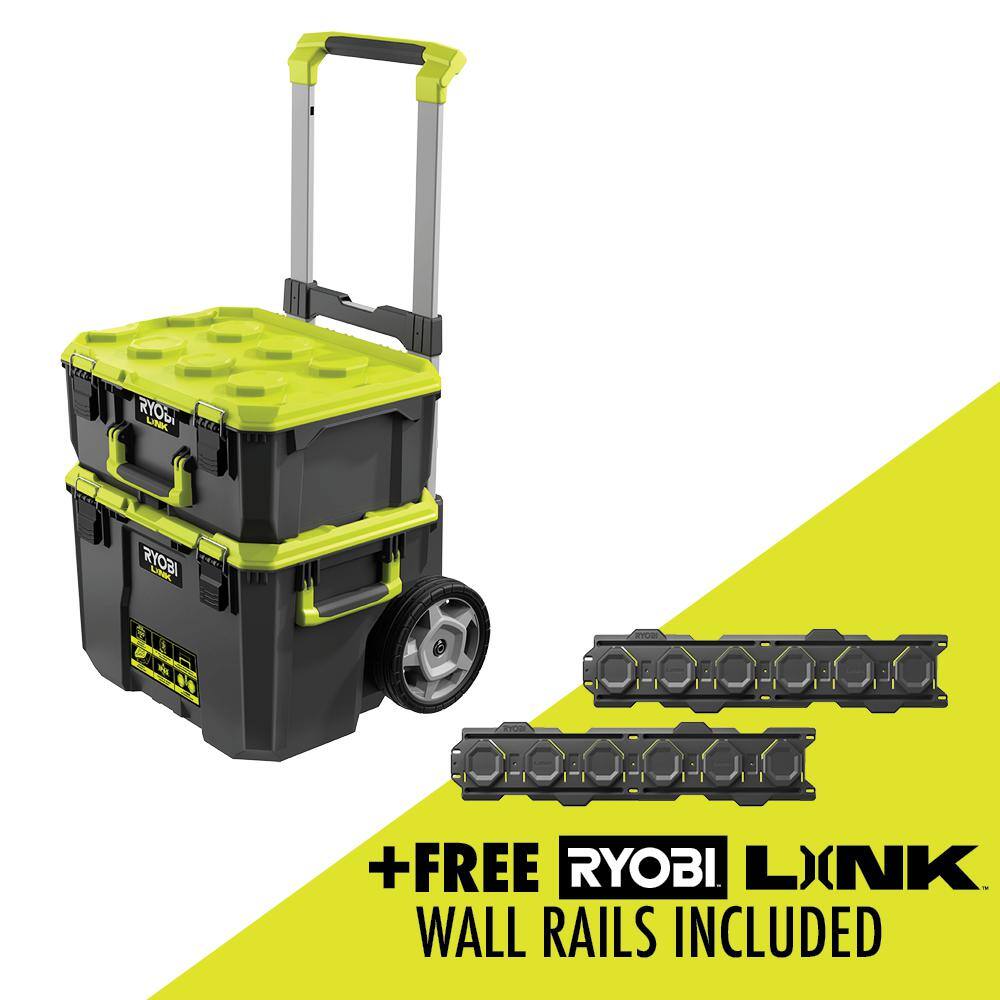 RYOBI  LINK Rolling Tool Box w/ Medium Tool Box and FREE Wall Rail (2-Pack)