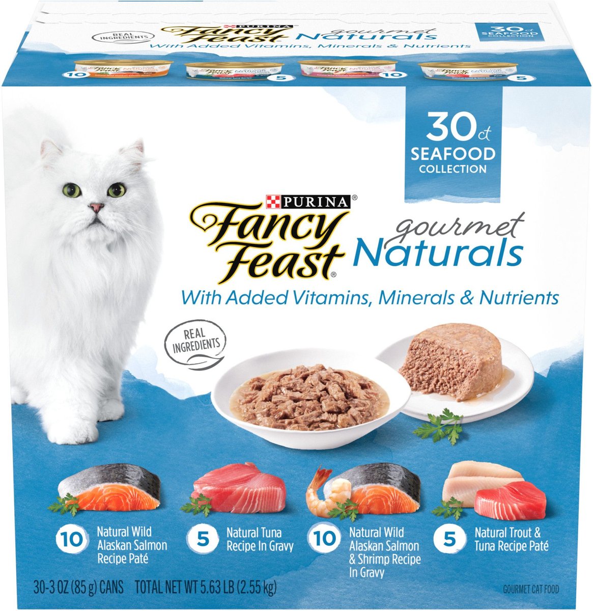 Purina Fancy Feast Natural Wet Cat Food Variety Pack. Gourmet Naturals Seafood Collection - (30) 3 oz. Cans