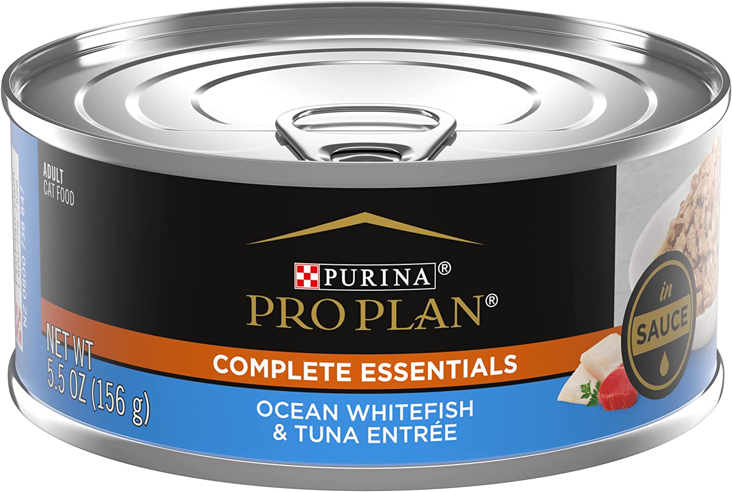 Purina Pro Plan Gravy. High Protein Wet Cat Food. COMPLETE ESSENTIALS Ocean Whitefish Tuna Entree in Sauce - (24) 5.5 oz. Cans