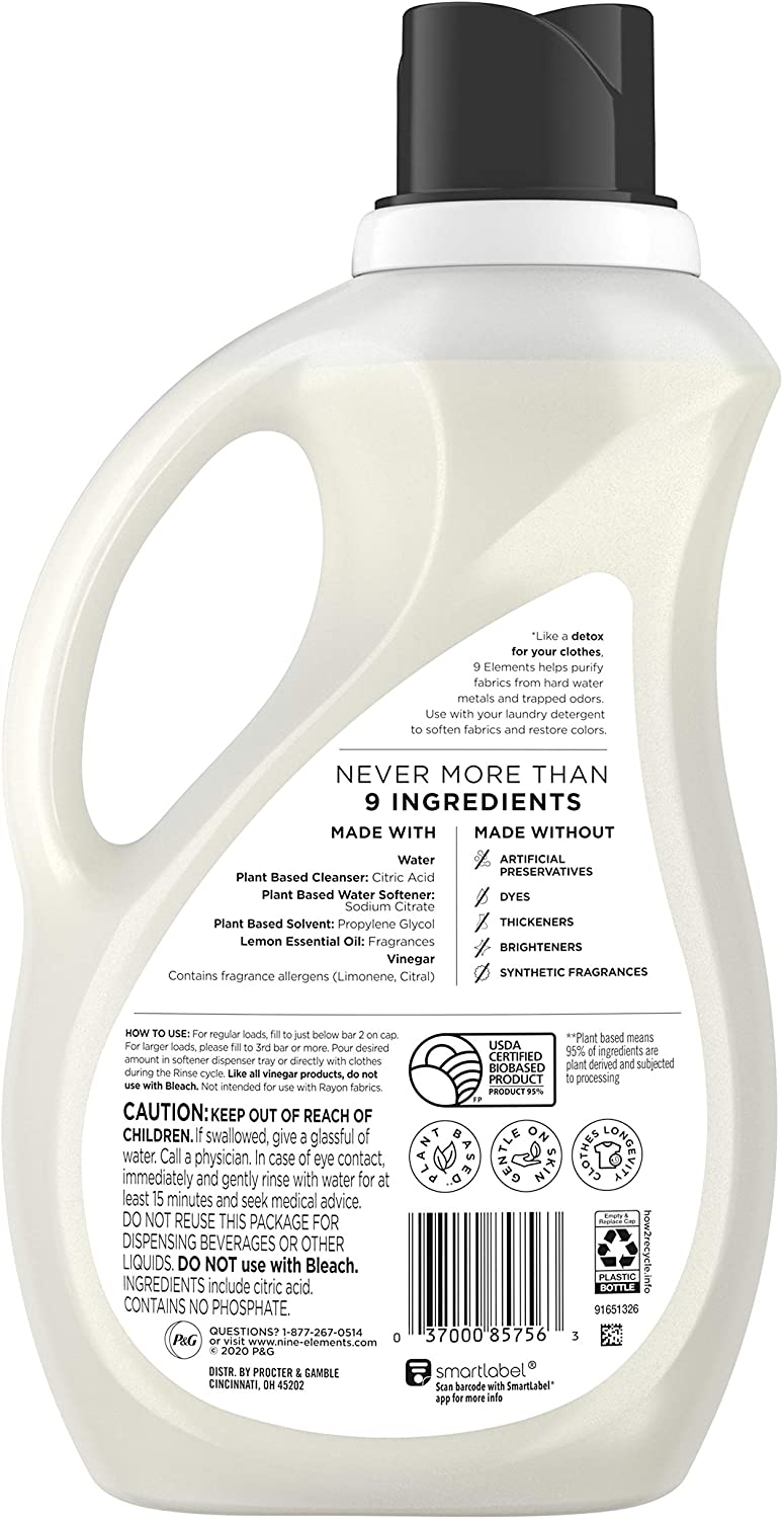 9 Elements Liquid Purifying Softener. Clear. Lemon Scent. 67 Oz