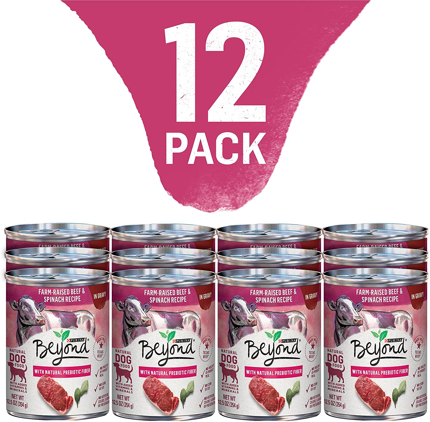 Purina Beyond Wet Natural Dog Food With Gravy. Texas Beef & Spinach Recipe - (12) 12.5 oz. Cans