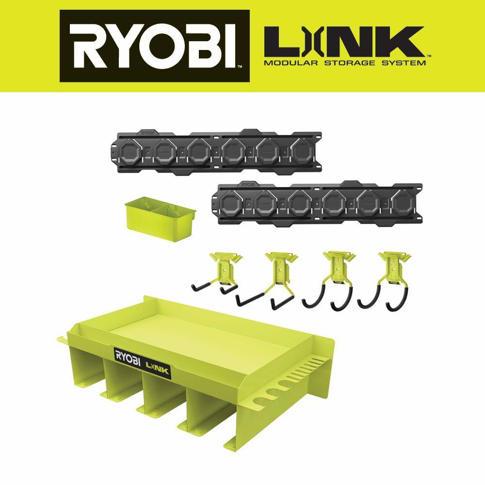 RYOBI STM401-STM503K LINK Tool Organizer Shelf with LINK 8-Piece Wall Storage Kit