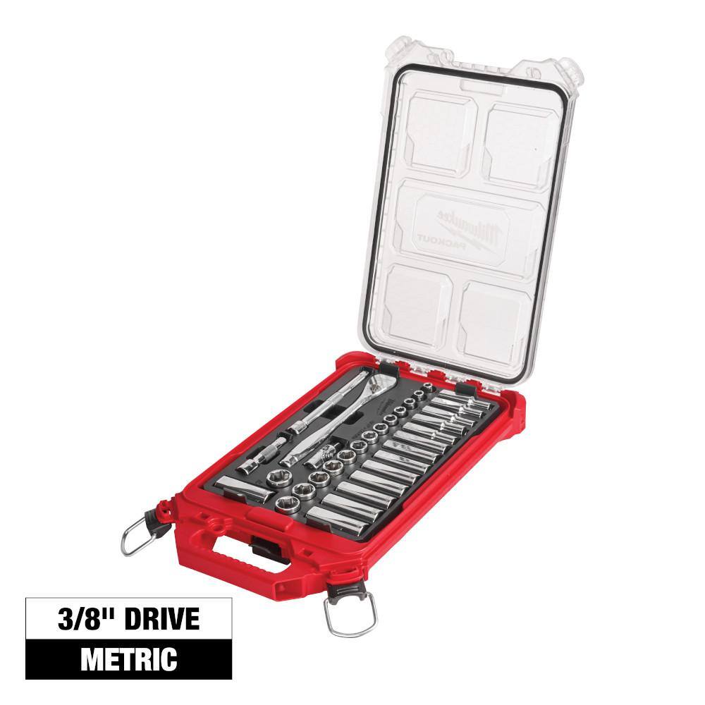 Milwaukee 48-22-9482 3/8 in. Drive Metric Ratchet and Socket Mechanics Tool Set with PACKOUT Case (32-Piece)
