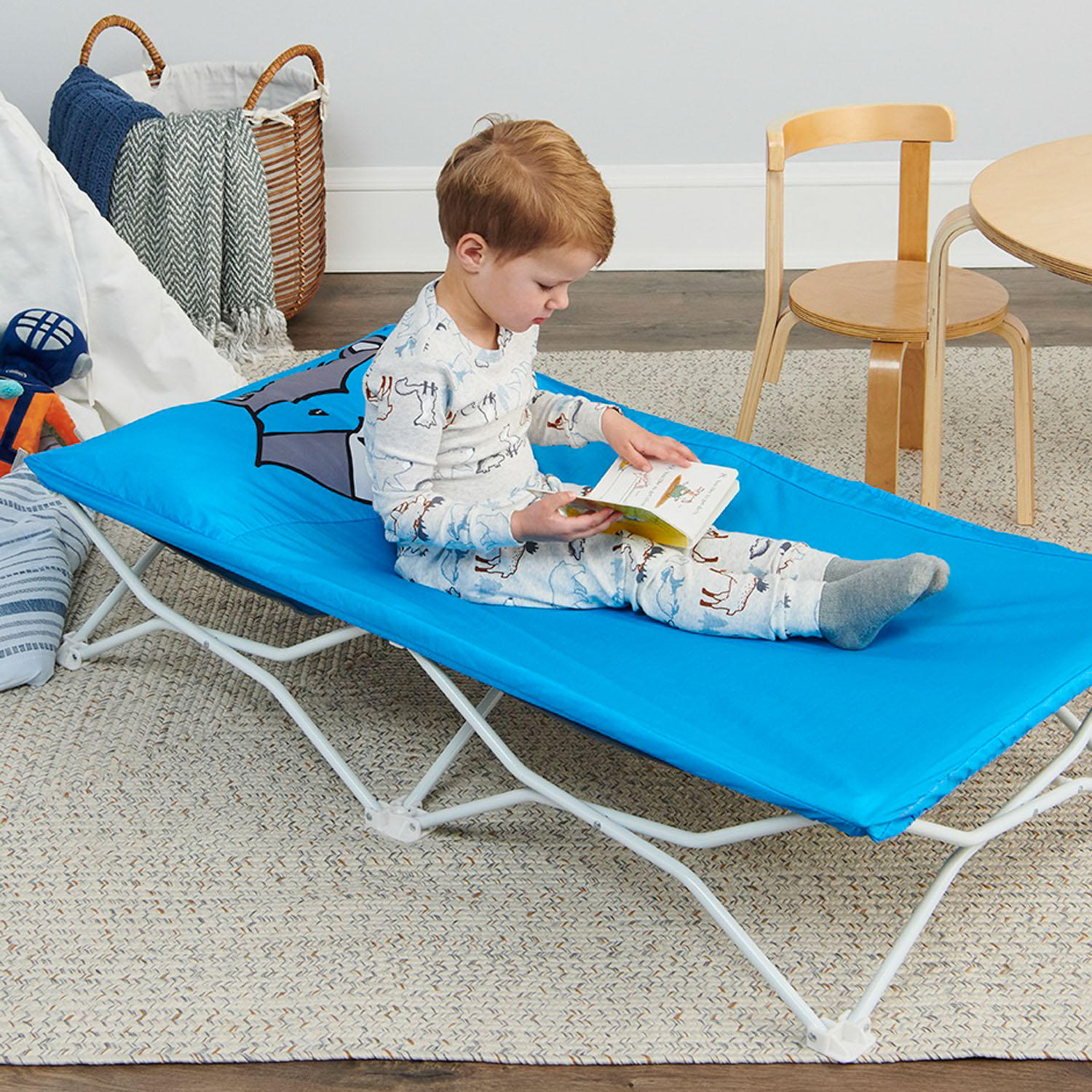 Regalo My Cot Pals Small Single Portable Toddler Bed. Raccoon. Blue