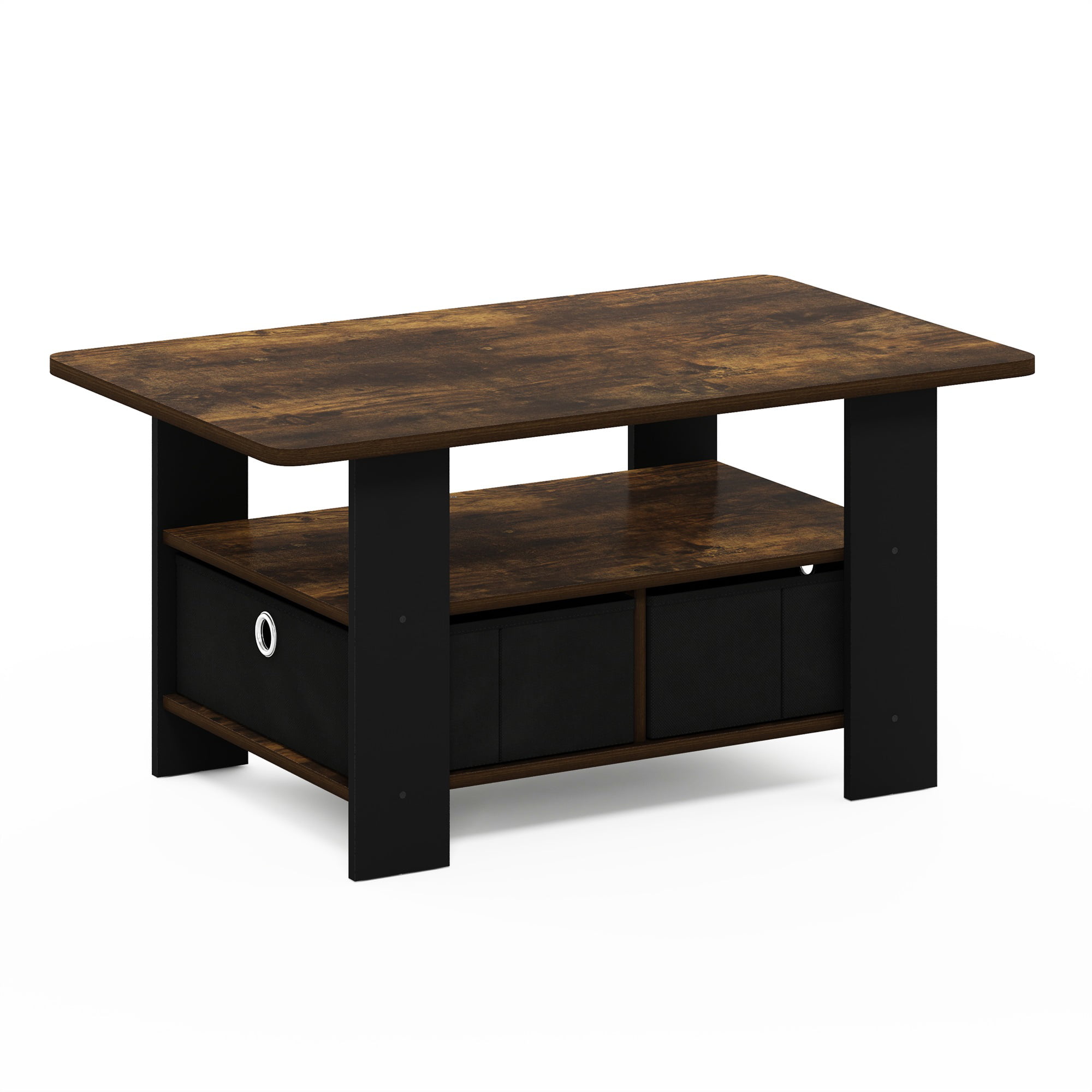 Furinno Andrey Coffee Table with Bin Drawer. Amber Pine/Black