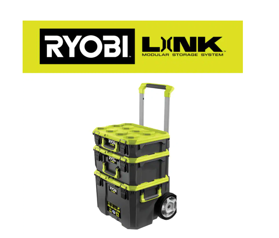 RYOBI STM201 LINK Rolling Tool Box with STM102 LINK Medium Tool Box and STM101 LINK Standard Tool Box