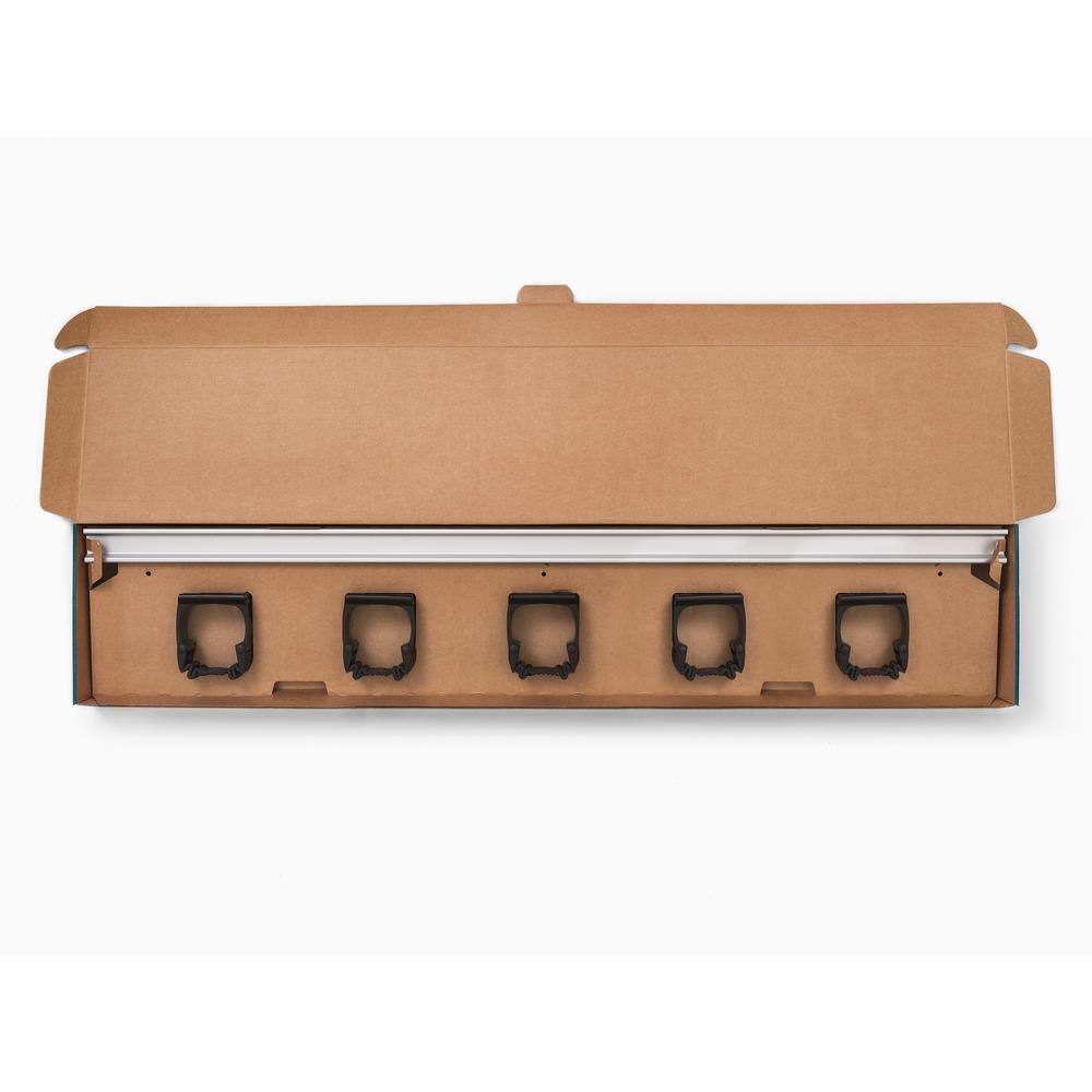 TOOLFLEX 9-5-1 37 in. Universal Garage Storage Rail System with 5 Black One-Size-Fits-All Holders