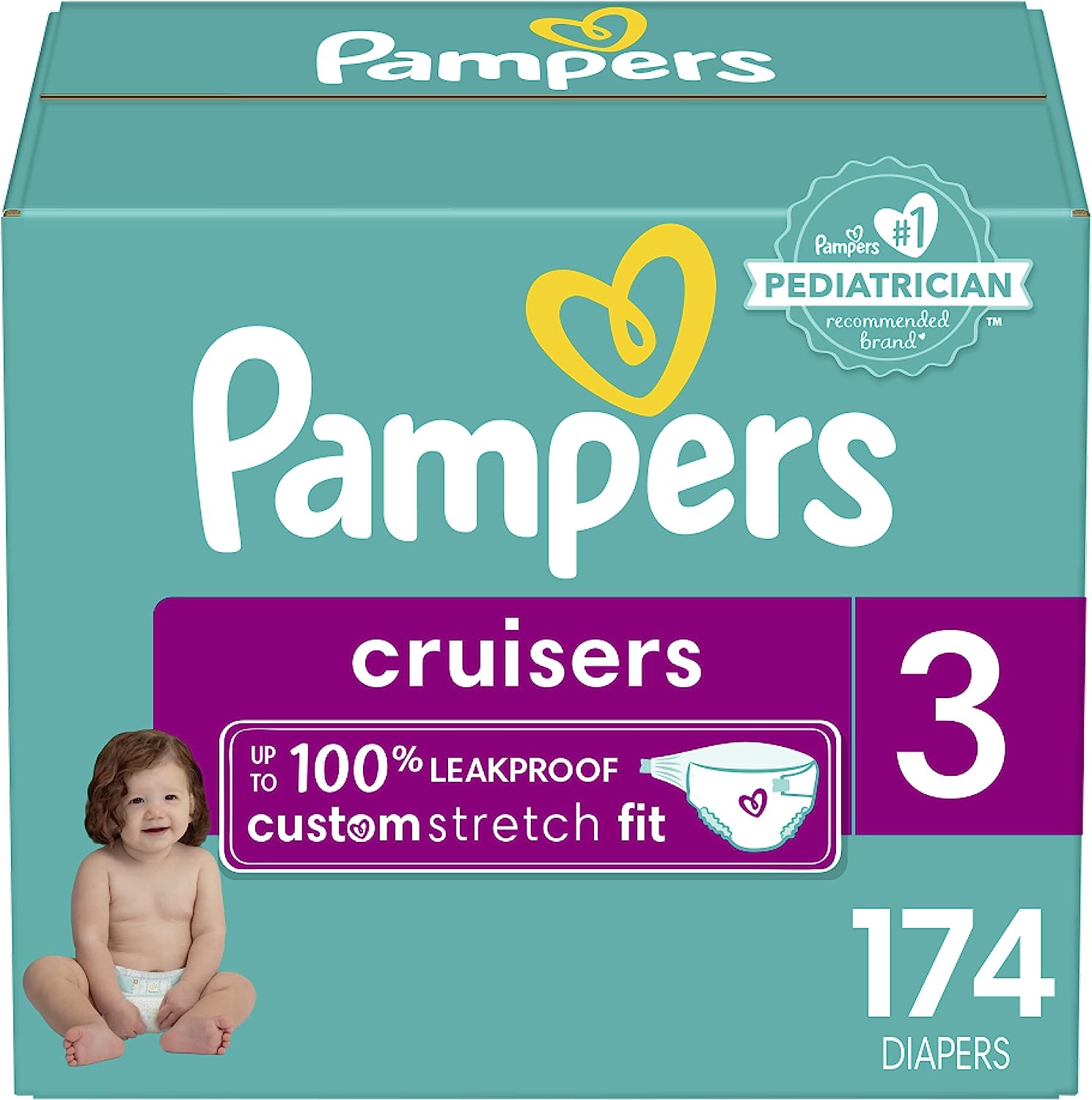 Diapers Size 3. 174 Count - Pampers Cruisers Disposable Baby Diapers. (Packaging May Vary)