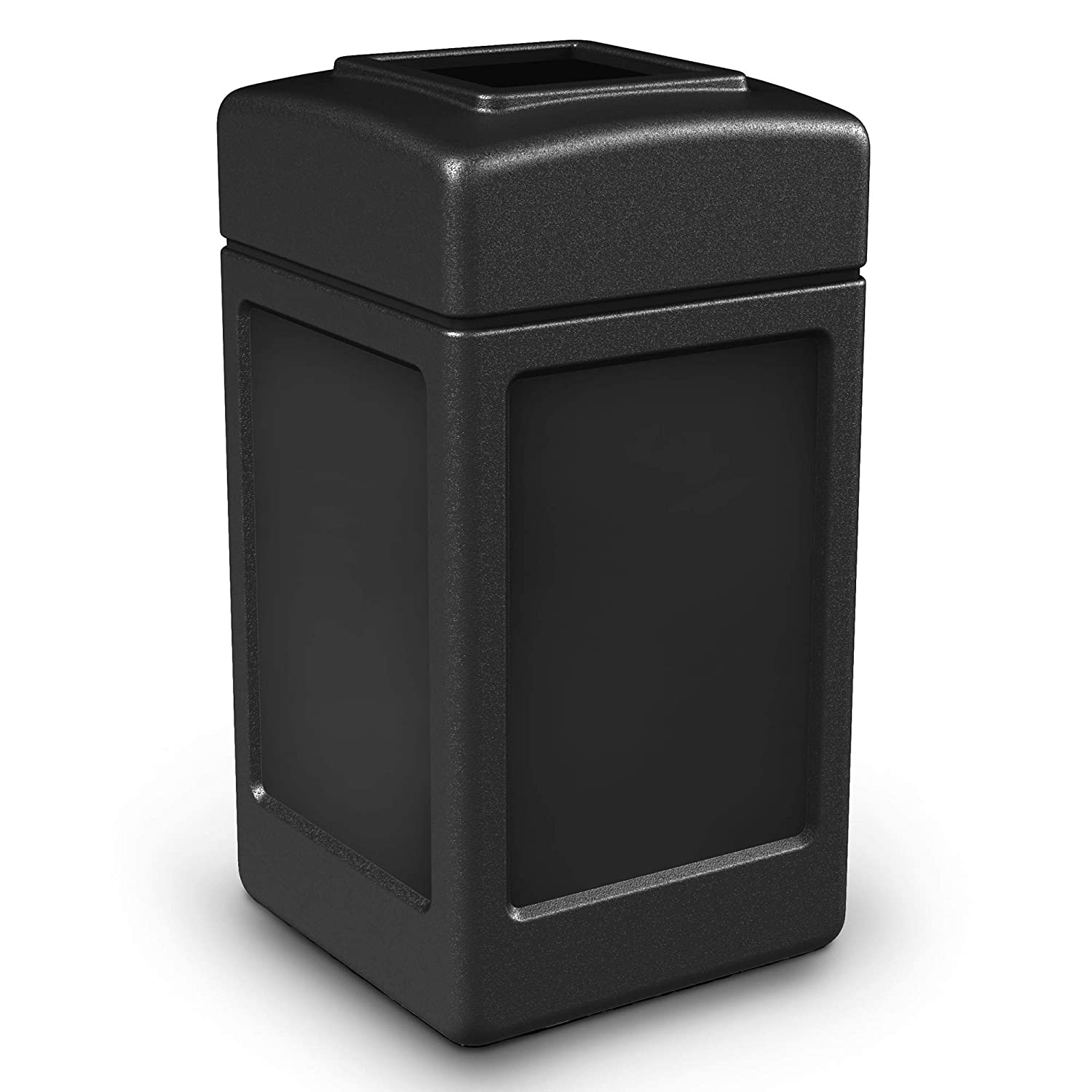 Commercial Zone Square Waste Container. Open Top Lid. 42 gal. Large Waste Trash Container Bin. Black