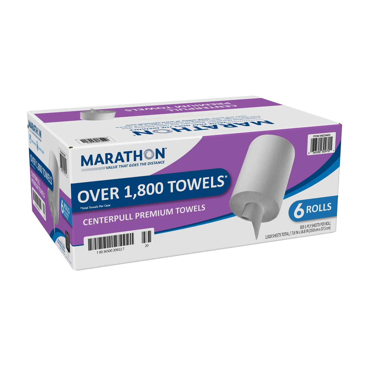 Marathon Centerpull Paper Towel. 1-Ply. White. 15″ x 7.8″ (6 rolls)