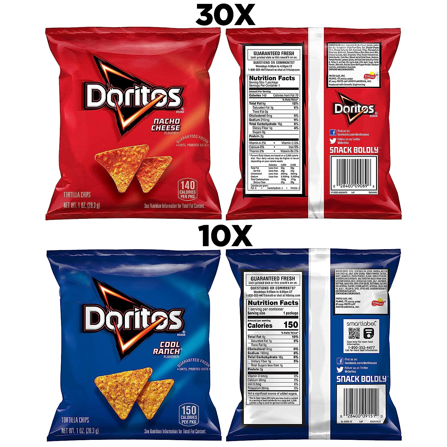 Doritos Favorites (Nacho Cheese and Cool Ranch) Variety Pack. 40 Pack