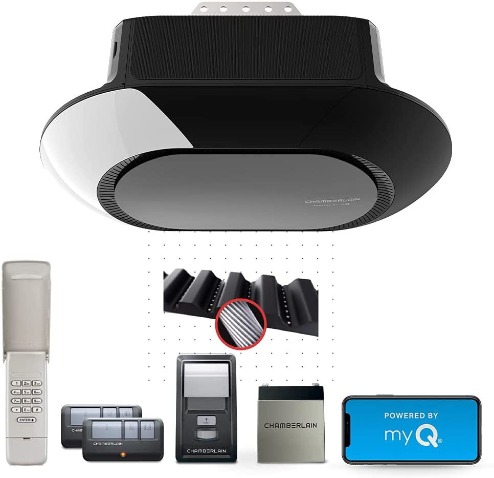 Chamberlain B4613T Smart Battery Backup-myQ Smartphone Controlled-Ultra Quiet. Strong Belt Drive and MAX Lifting Power. Wireless Keypad Included. Blue Garage Door Opener