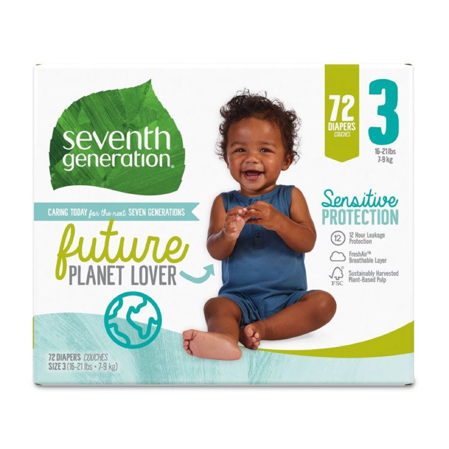 Seventh Generation Sensitive Protection Baby Diaper. Size 3 - 72 ct. (16 - 21 lbs.)