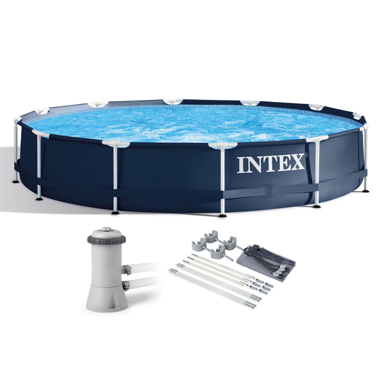Intex 28211ST 12′ x 30″ Frame Round Above Ground Swimming Pool Kit w/ Canopy